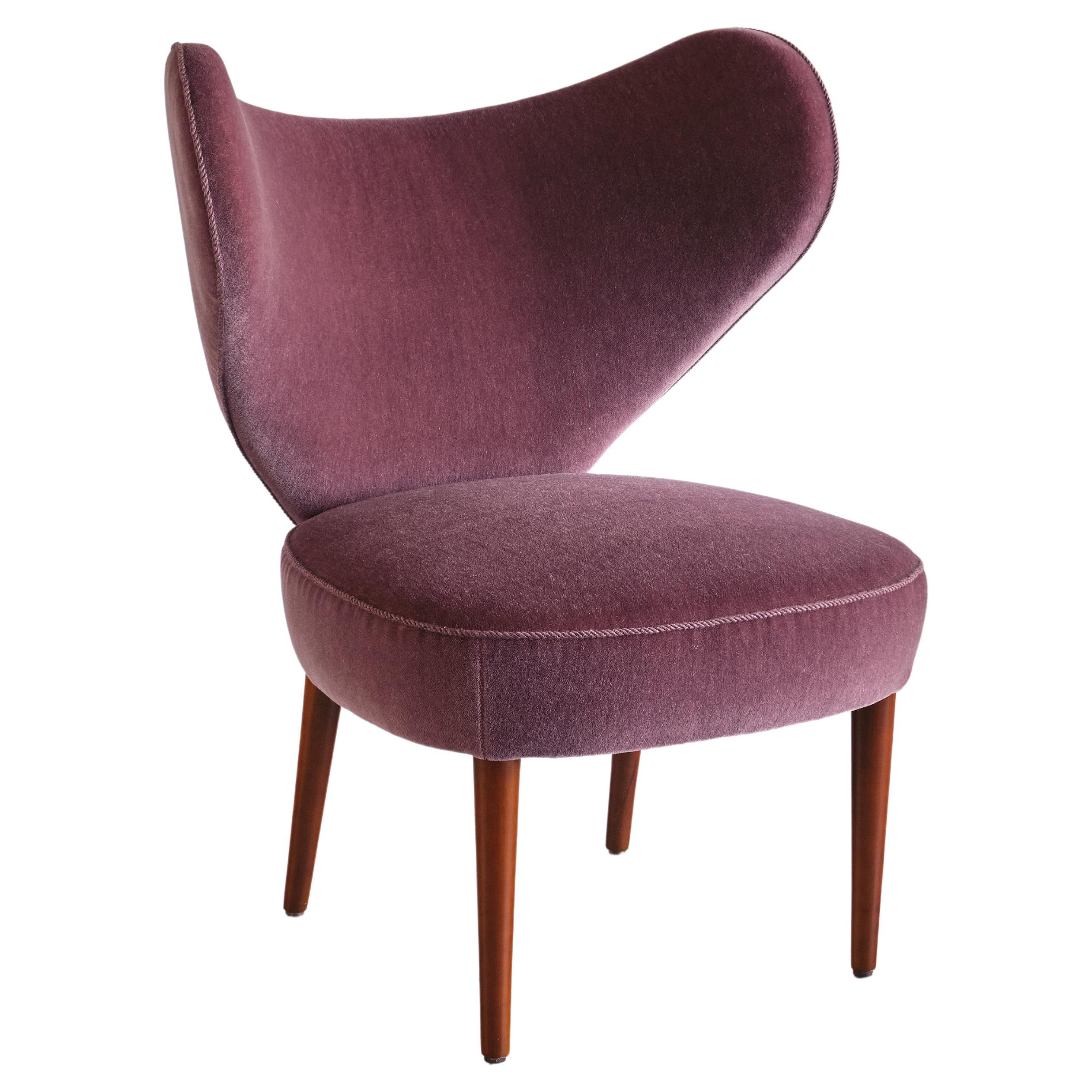 Exceptional 'Heart' Chair in Purple Mohair, Brøndbyøster Møbel, Denmark, 1953 For Sale