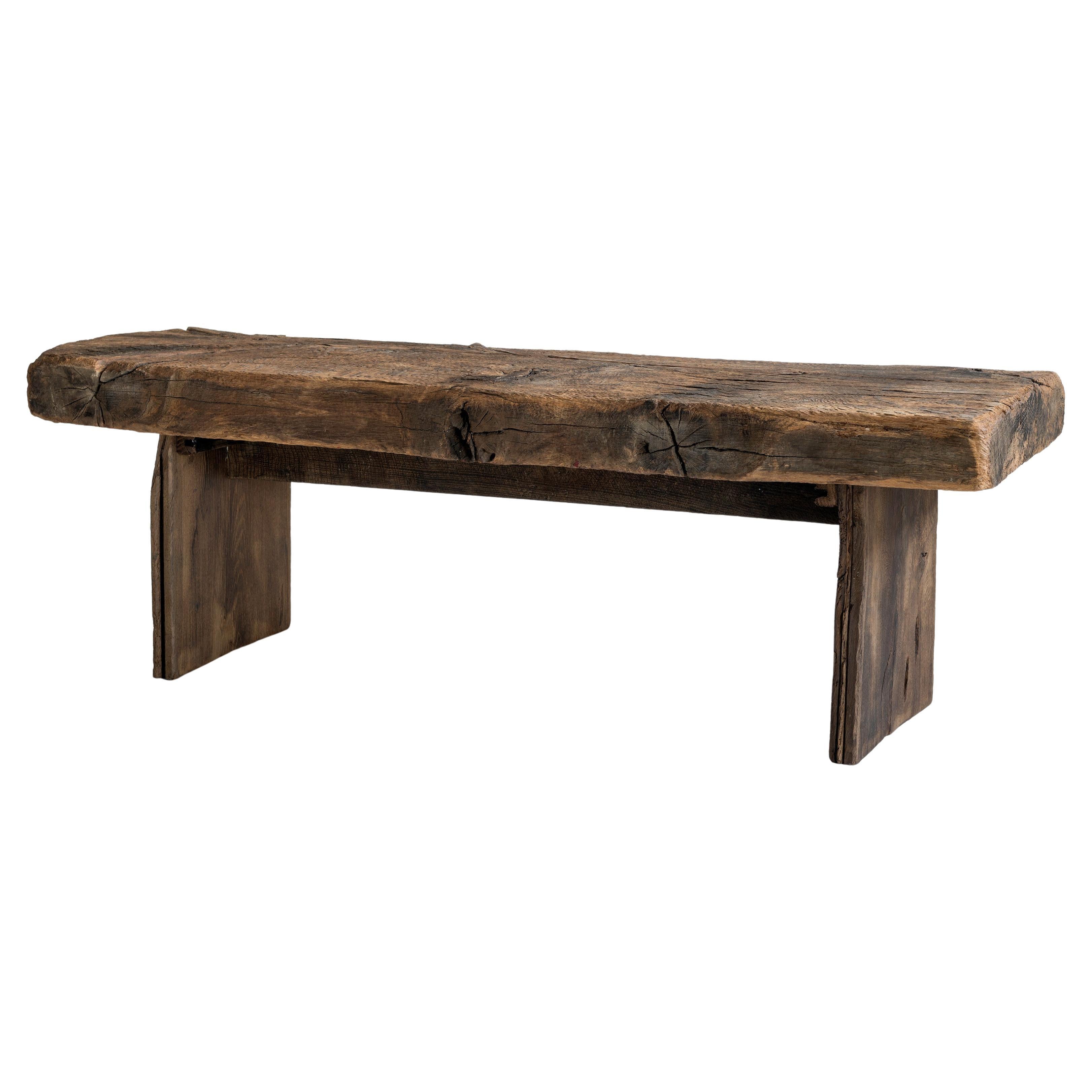 Exceptional Heavy Wabi-Sabi Rustic Coffee Table Made of Solid 19th Century Oak