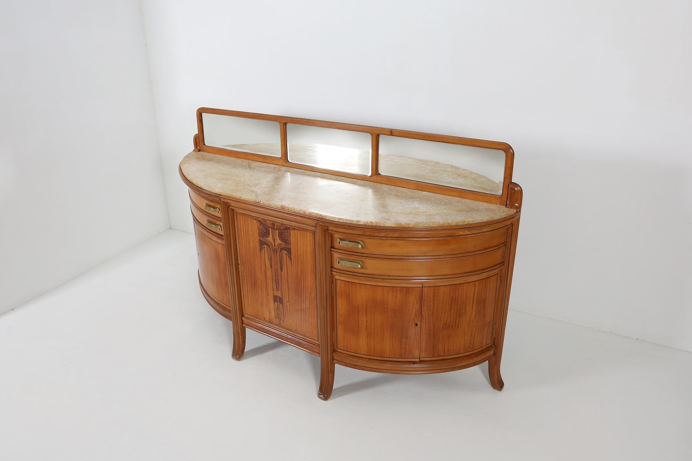 Hand-Carved Exceptional hemisphere Art Nouveau Sideboard by Maurice Dufrene, France 1911 For Sale