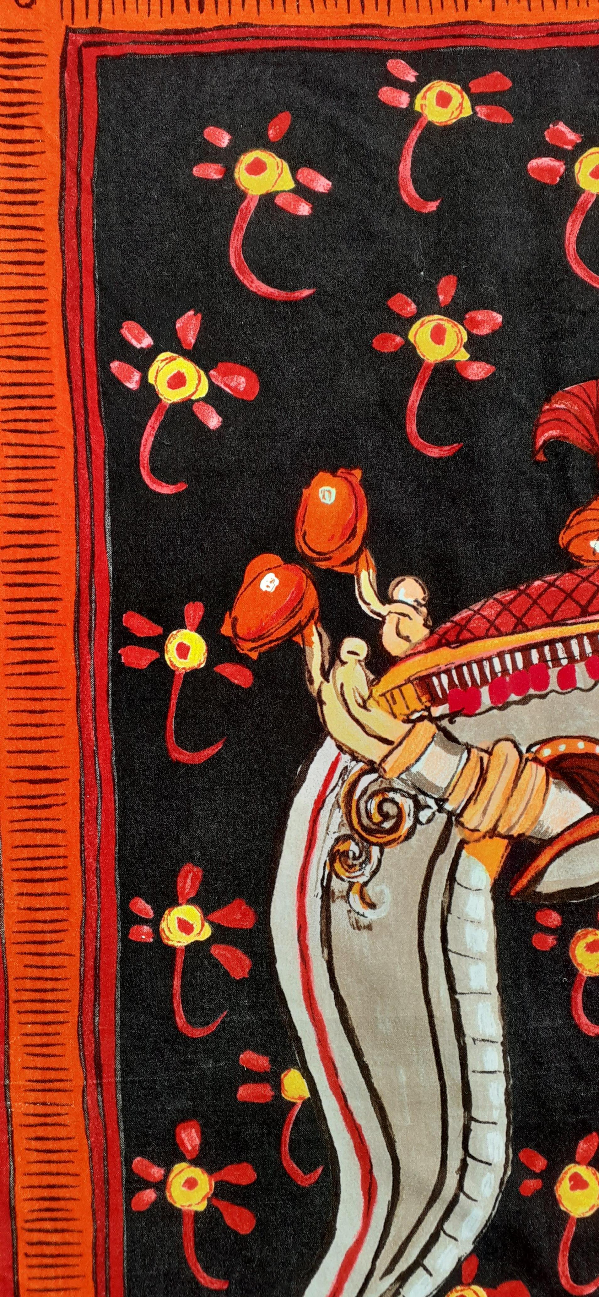 Red Exceptional Hermès Beloved India Blanket Cotton Velvet