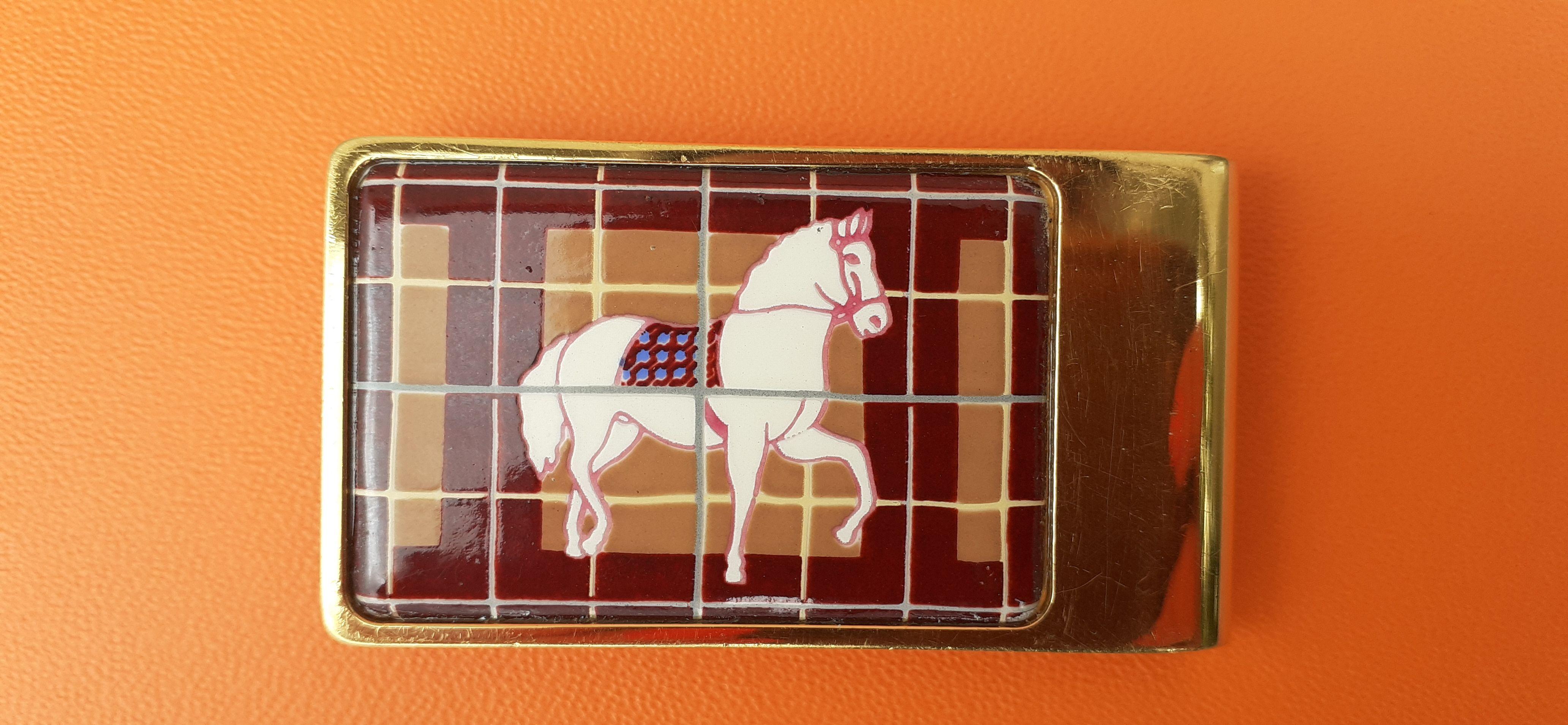 Exceptionnelle boucle de ceinture Hermès Cheval imprimé sur émail Texas pour ceinture 24 mm en vente 9