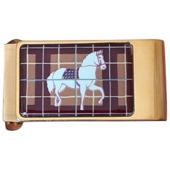 Exceptional Hermès Belt Buckle Horse Printed on Enamel Texas For 24 mm Belt