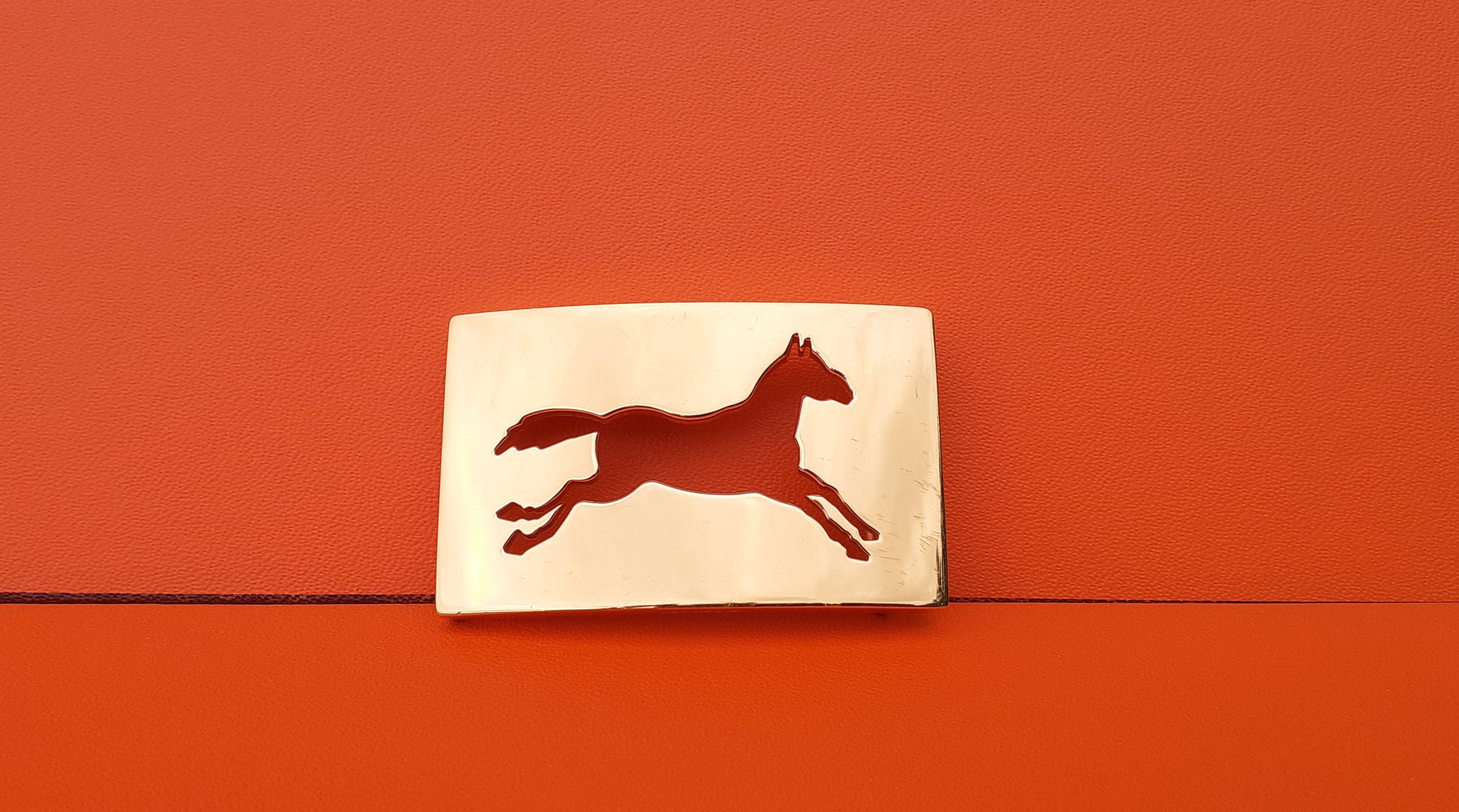 Extremely Rare Authentic Hermès Belt Buckle

Rectangular in shape with an openwork horse in its center

Made of shiny gold plated metal

Vintage item

