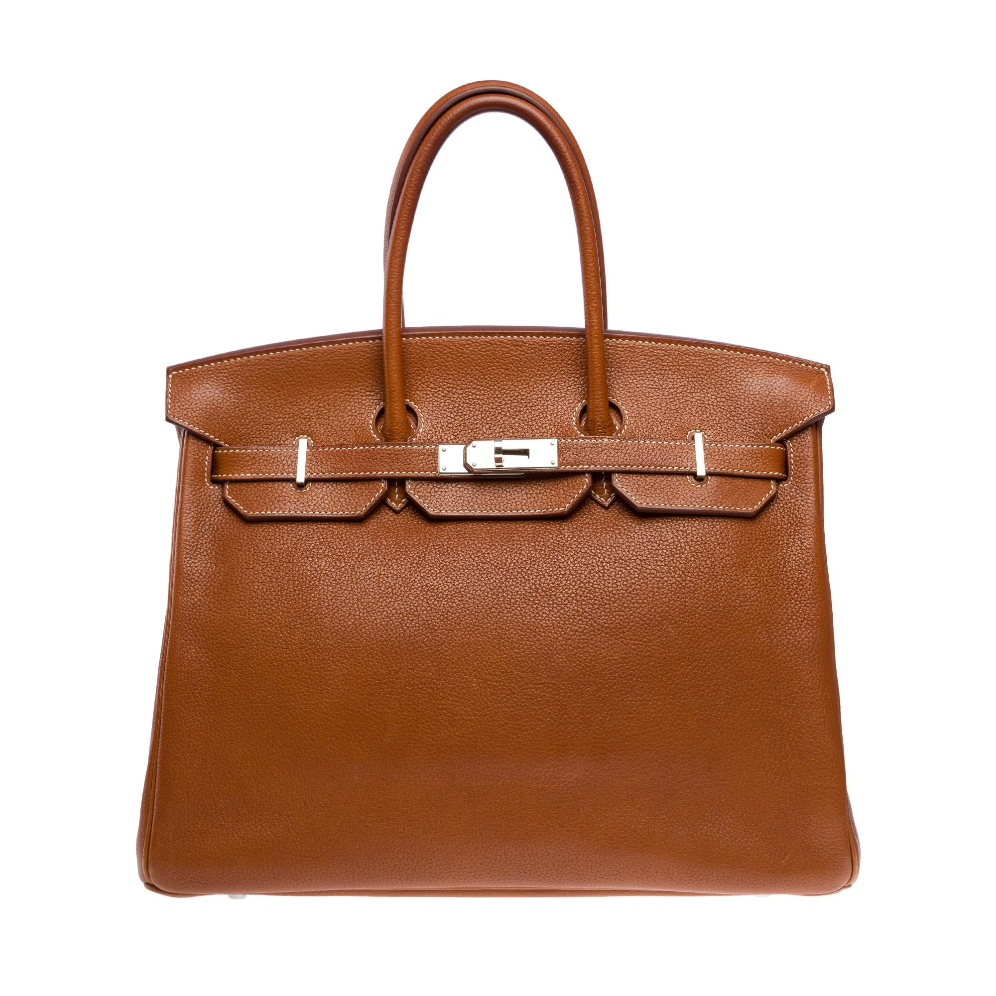 Exceptional Hermès Birkin 35 handbag in Fauve Faubourg Barenia leather, PHW In Good Condition In Paris, IDF