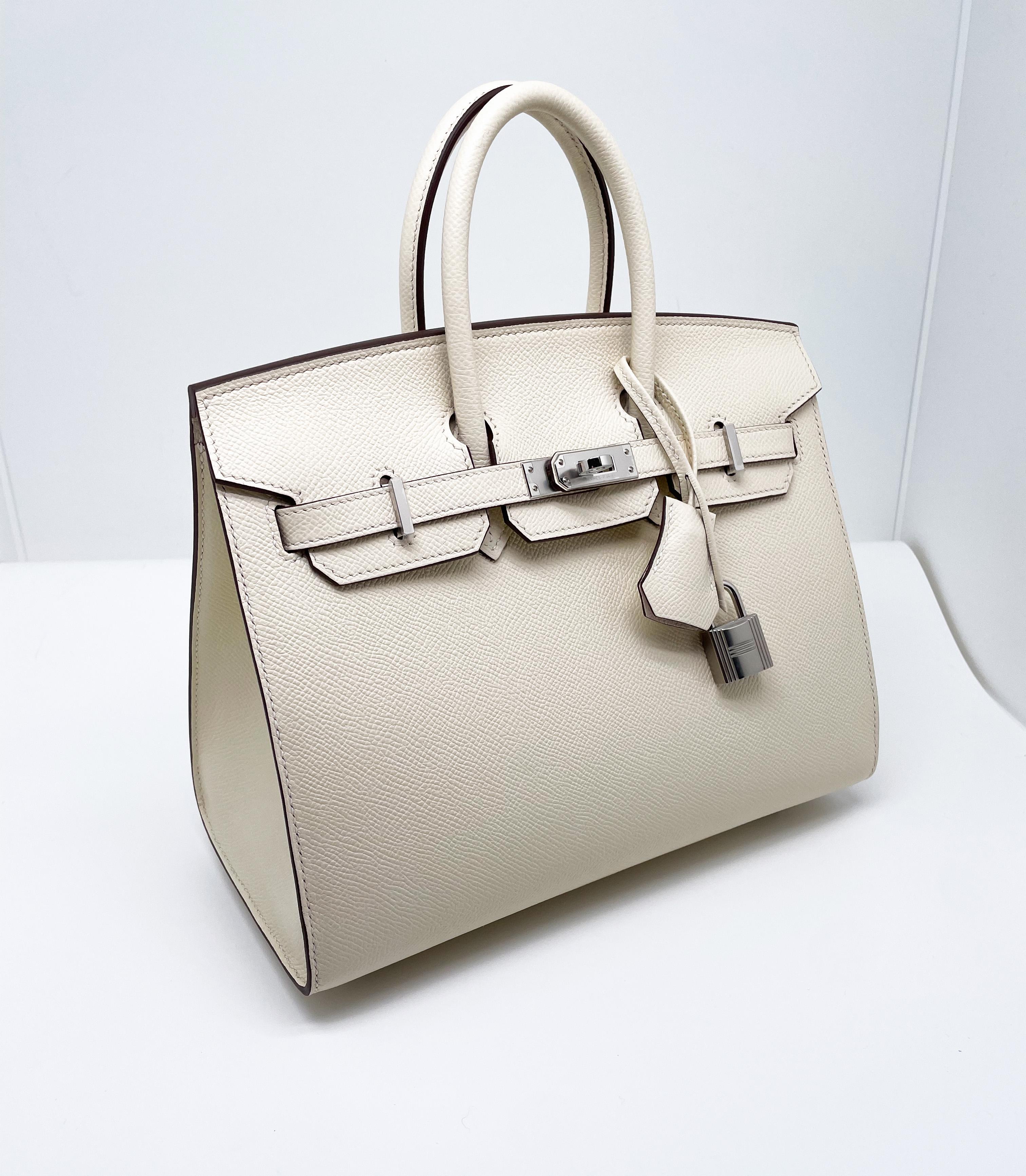 Exceptionnel Sac à main Hermès Birkin Sellier 25 en cuir espom Nata Nouveau en vente 6