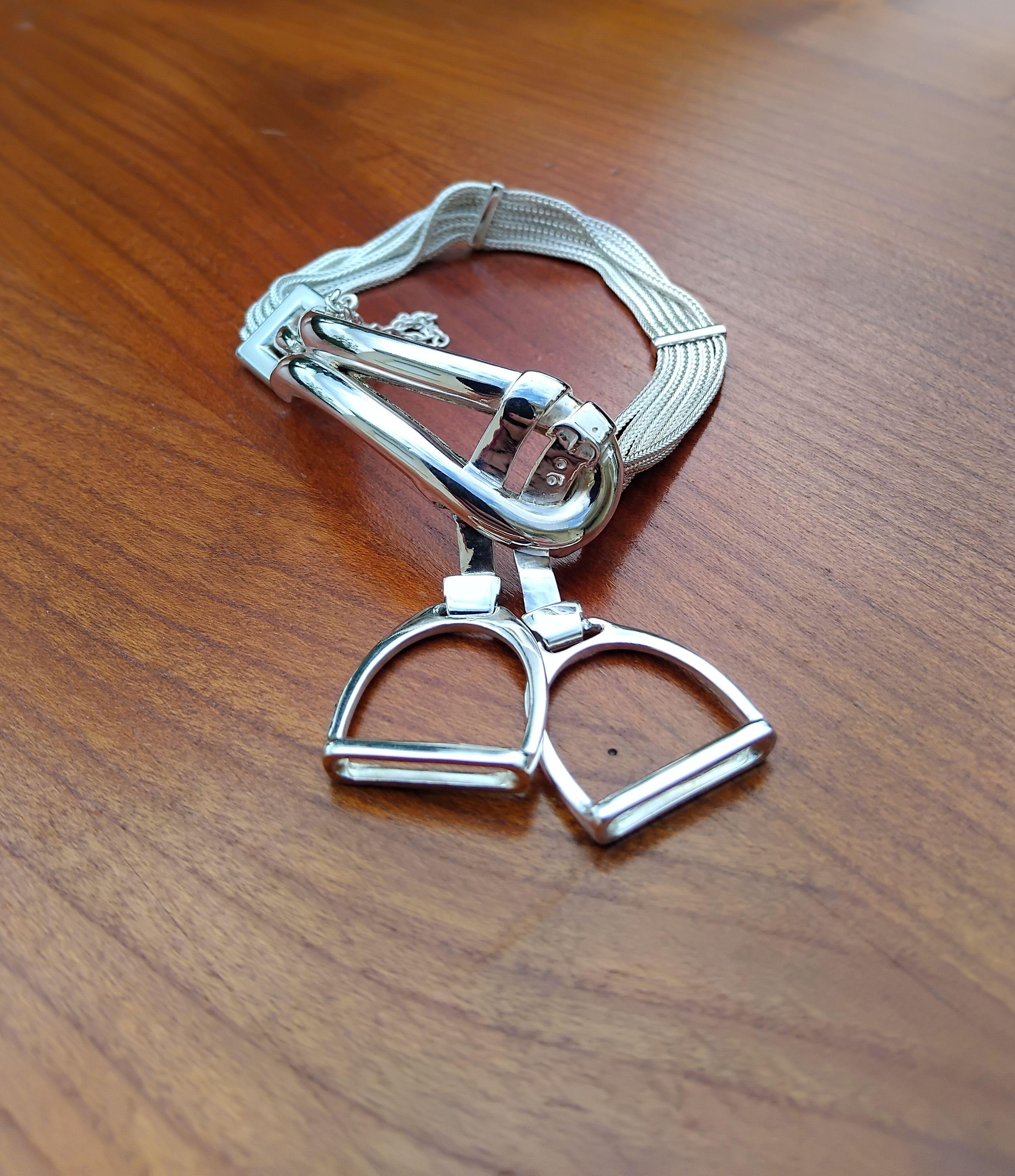 Exceptional Hermès Bracelet Equestrian Theme Stirrups Charms in Silver Texas  For Sale 12