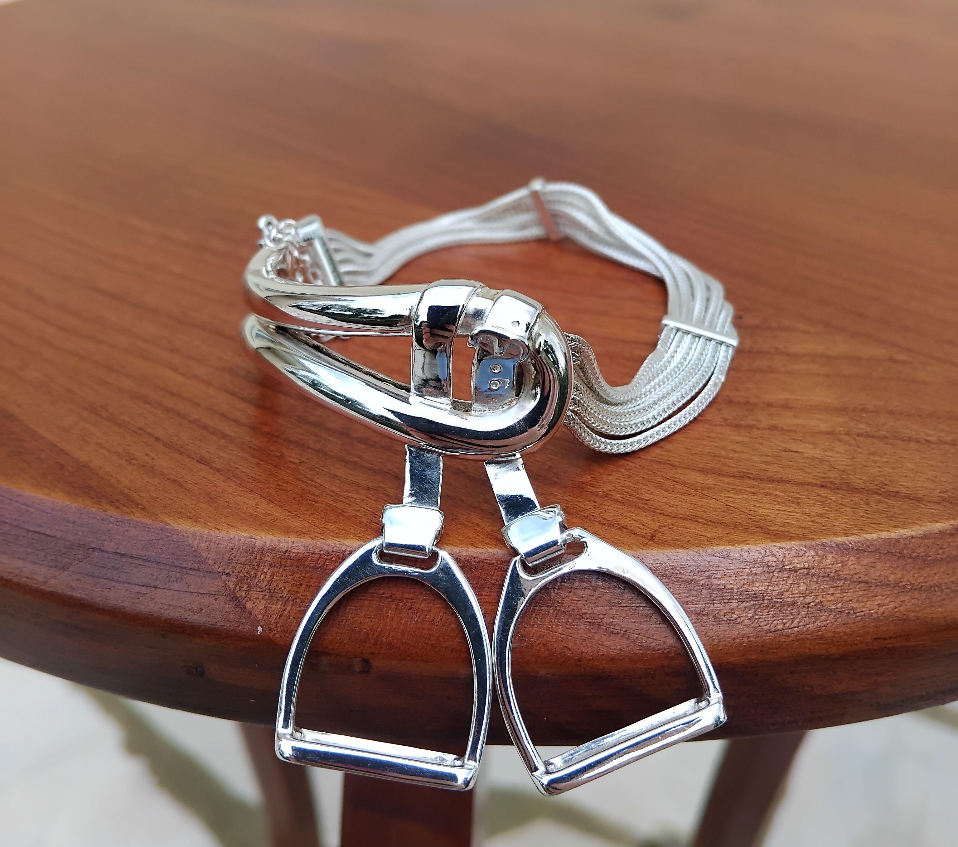 Exceptional Hermès Bracelet Equestrian Theme Stirrups Charms in Silver Texas  For Sale 14