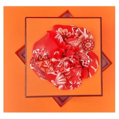 Exceptional Hermès Brooch Charm La Fleur Flower in Red Silk Rare