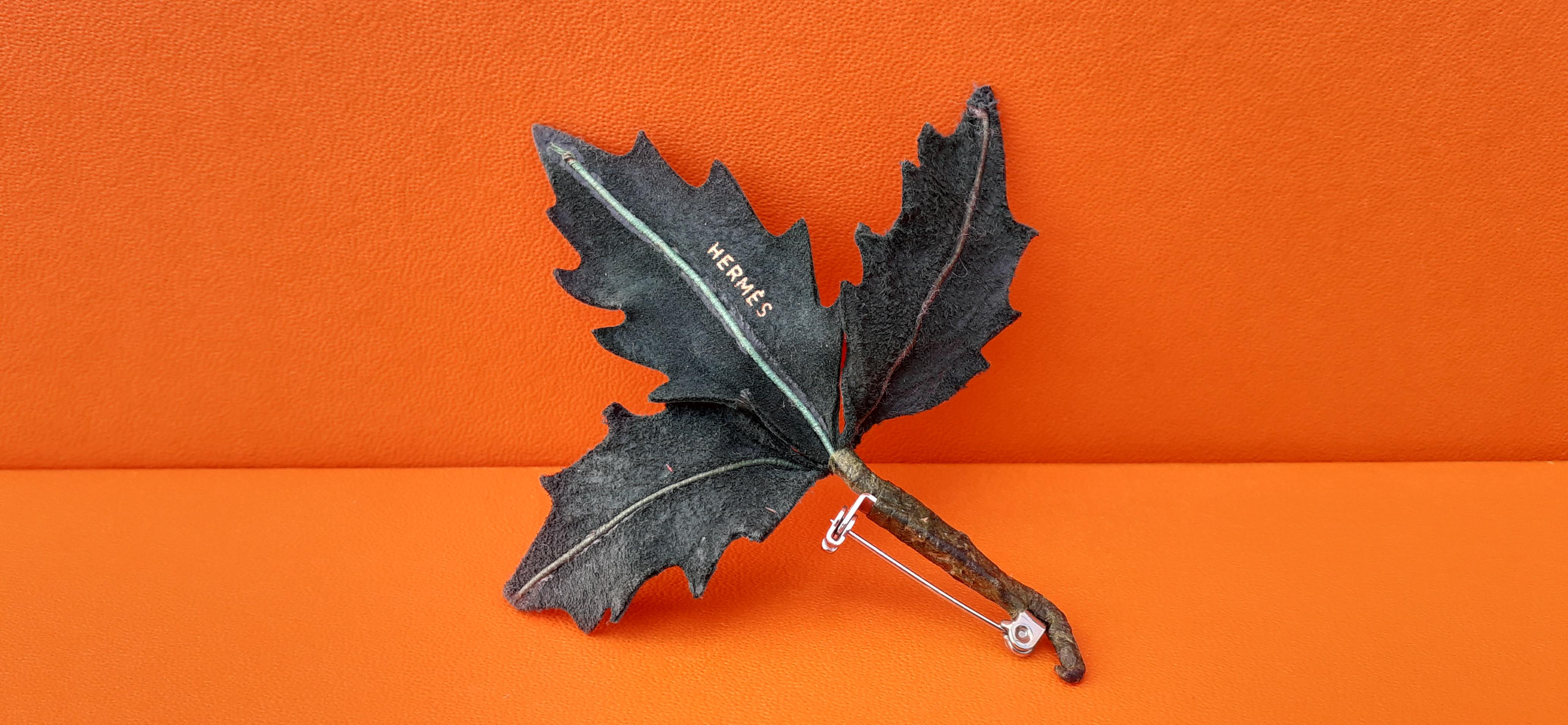 Women's Exceptional Hermès Brooch Holly Branch in Leather RARE