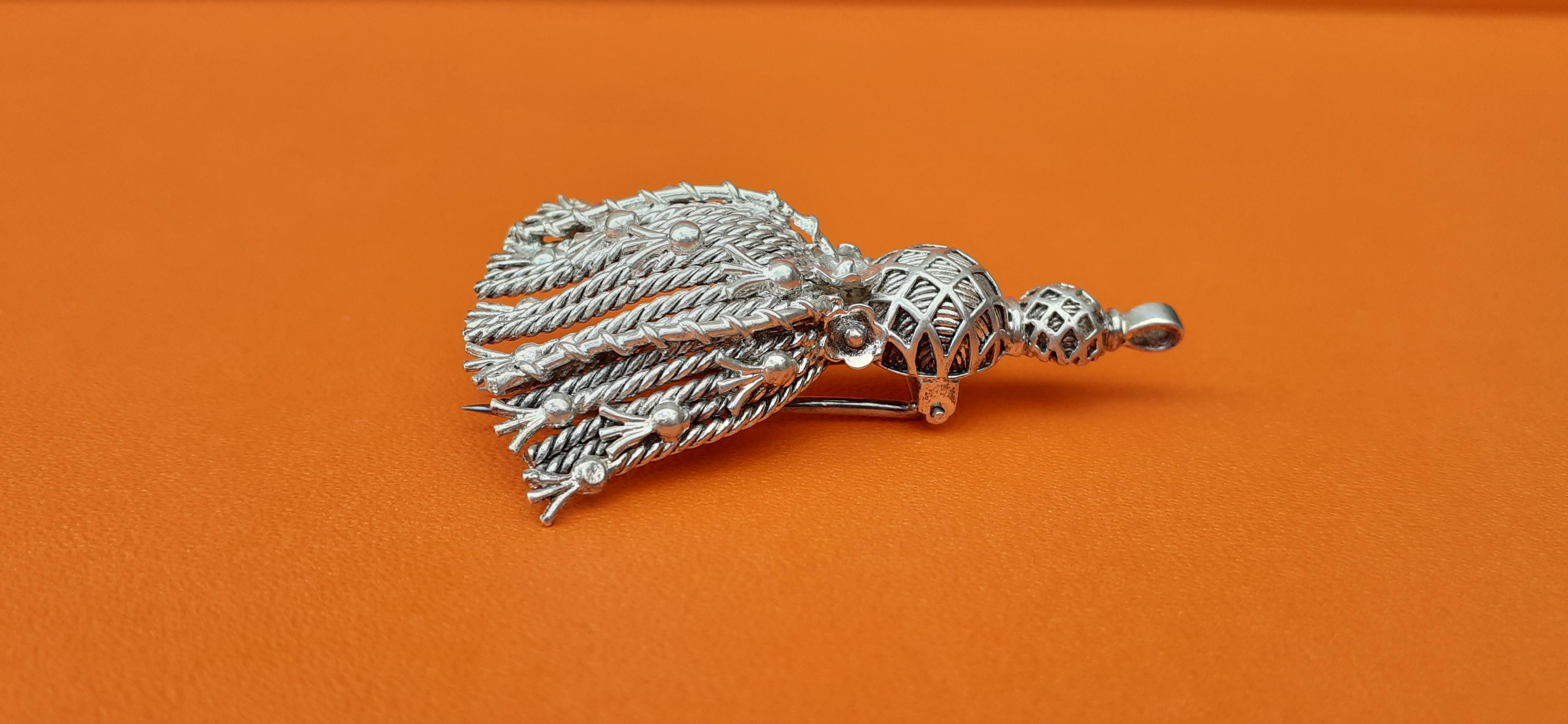 Exceptional Hermès Brooch Pendant Lapel Pin Passementerie Tassel Silver RARE For Sale 9