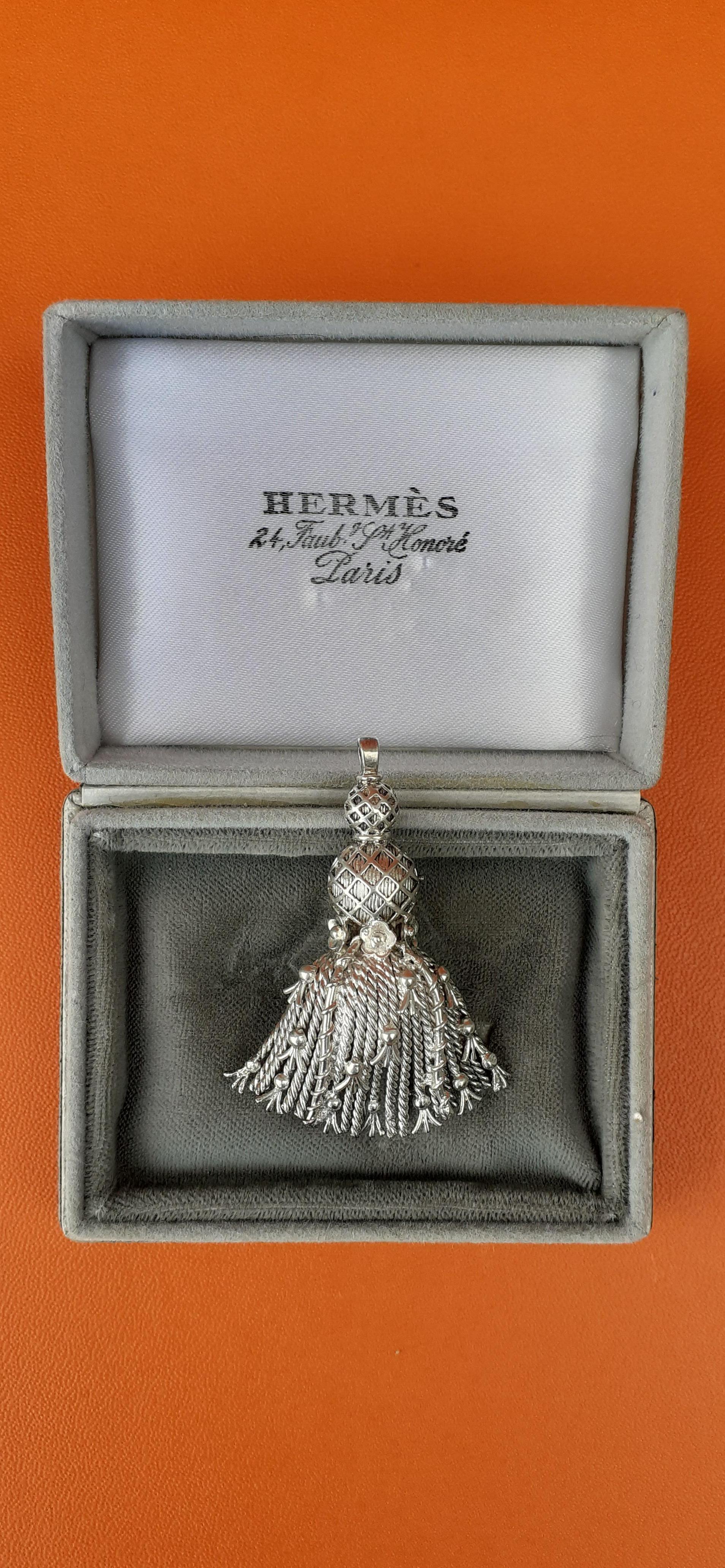 Exceptional Hermès Brooch Pendant Lapel Pin Passementerie Tassel Silver RARE For Sale 13