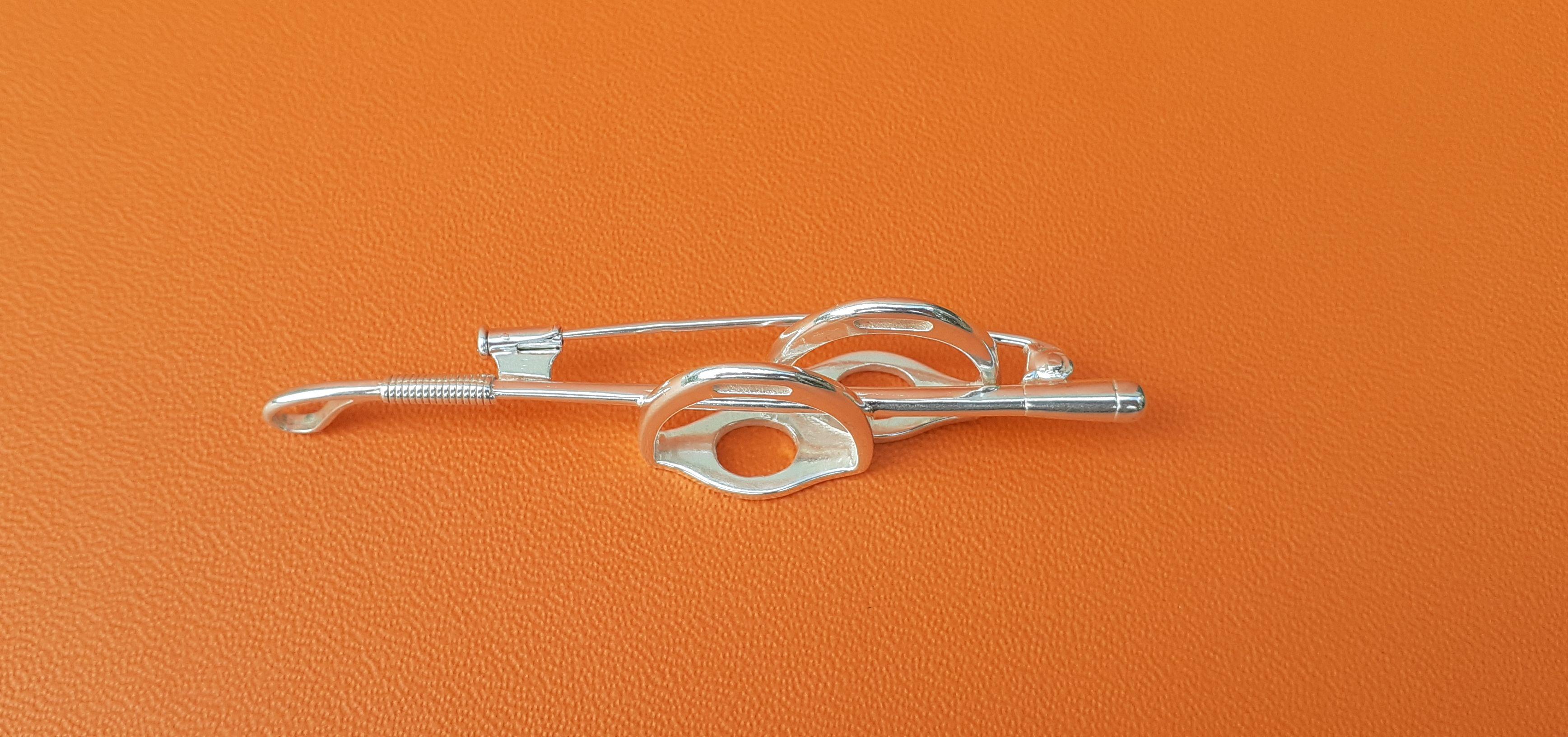 Exceptional Hermès Brooch Stirrups and Whip Horse Texas Rodeo in Silver RARE 10