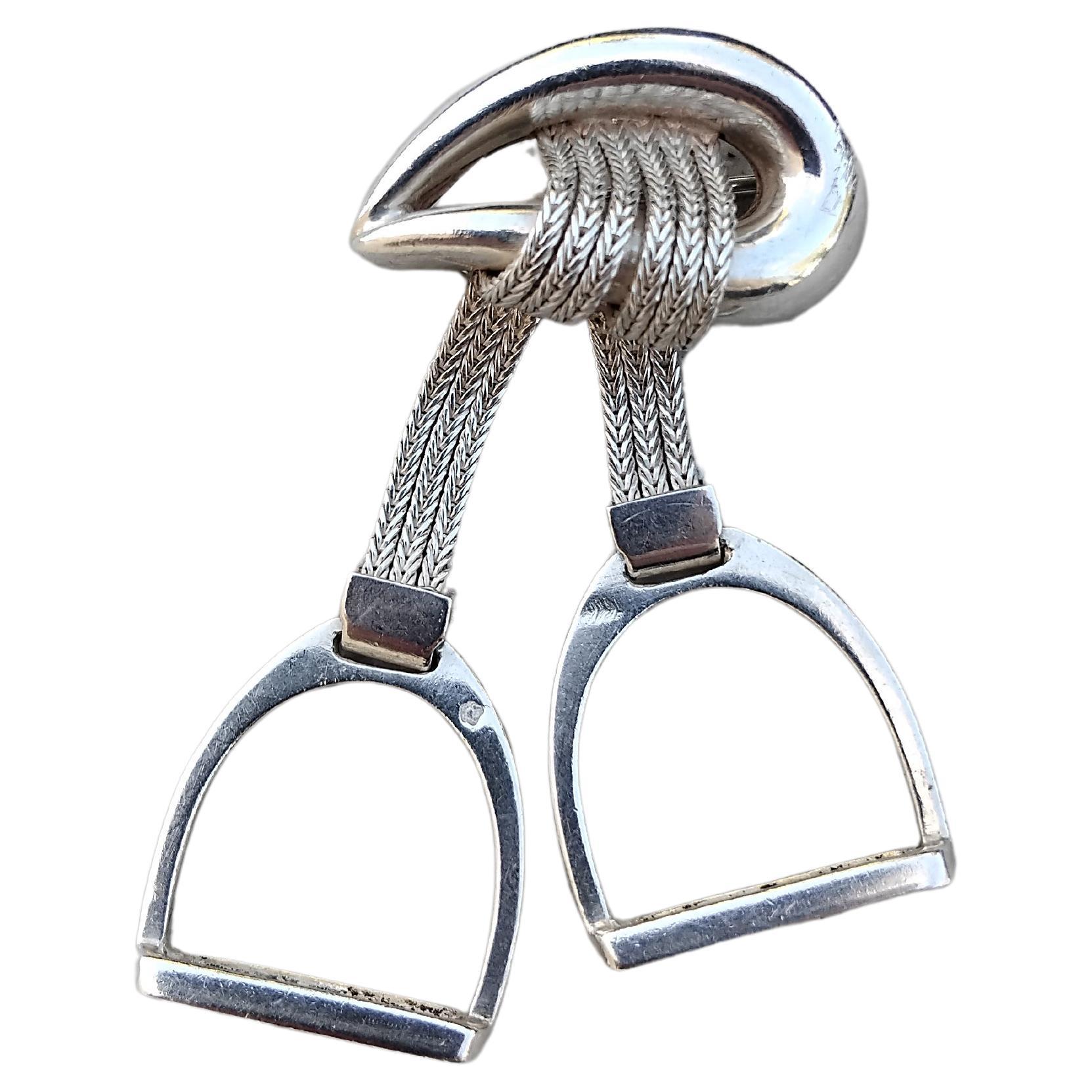 Exceptional Hermès Brooch with Stirrups Charms in Silver Rare Horse Rodeo Texas For Sale