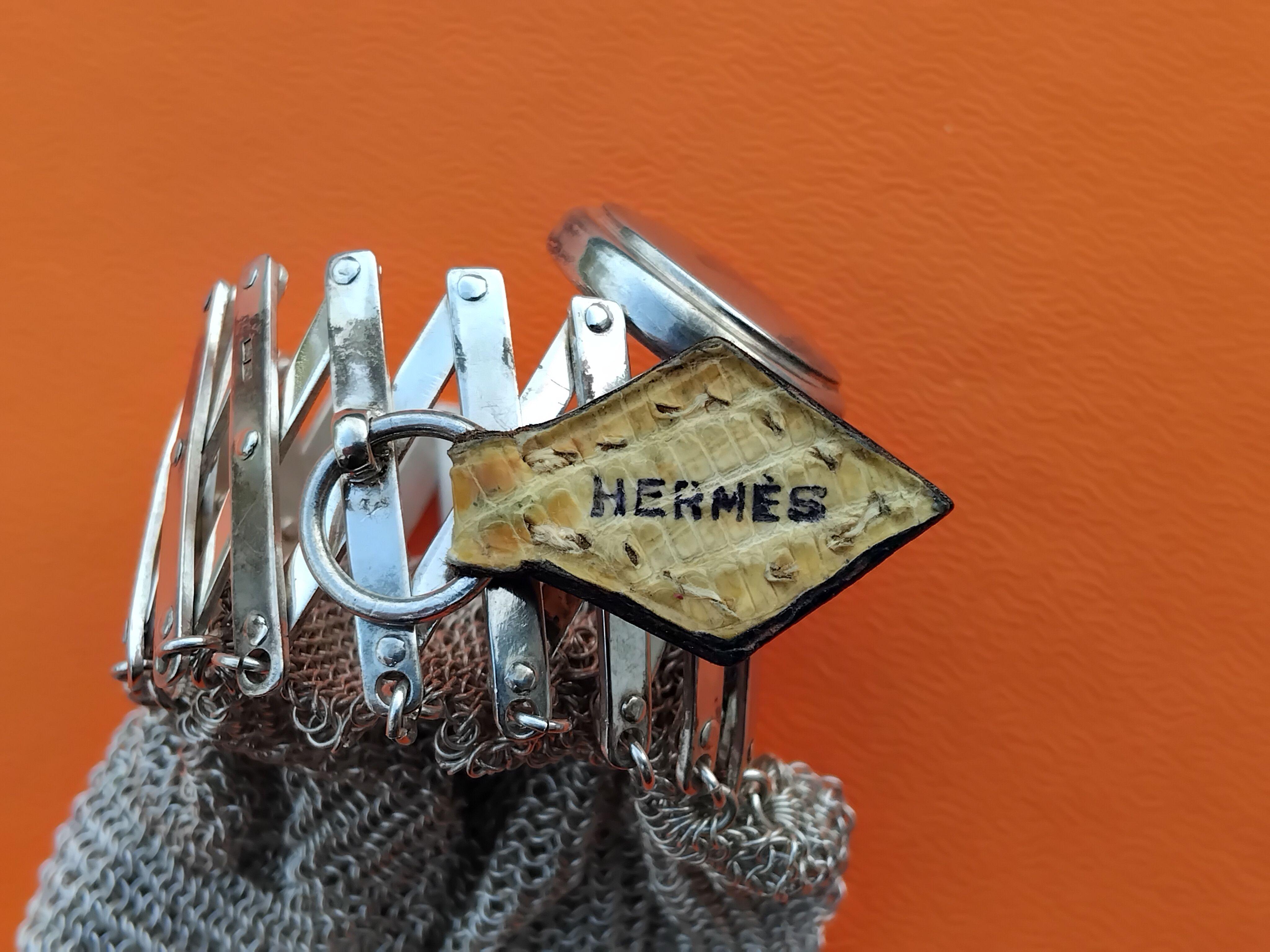 Exceptionnel Porte-monnaie Almoner en cotte de mailles Hermès en Silver RARE en vente 7