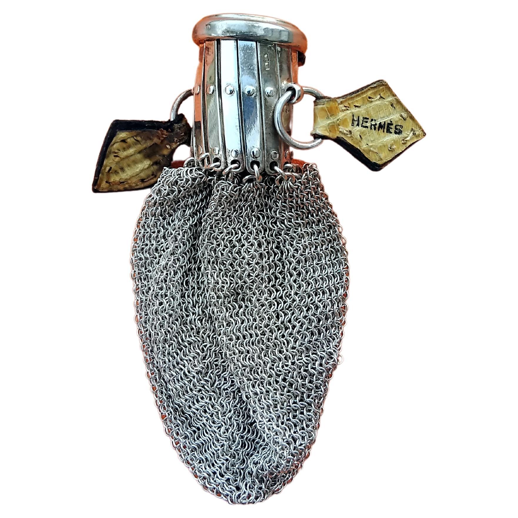 Exceptional Hermès Chainmail Almoner Coin Purse in Silver RARE For Sale