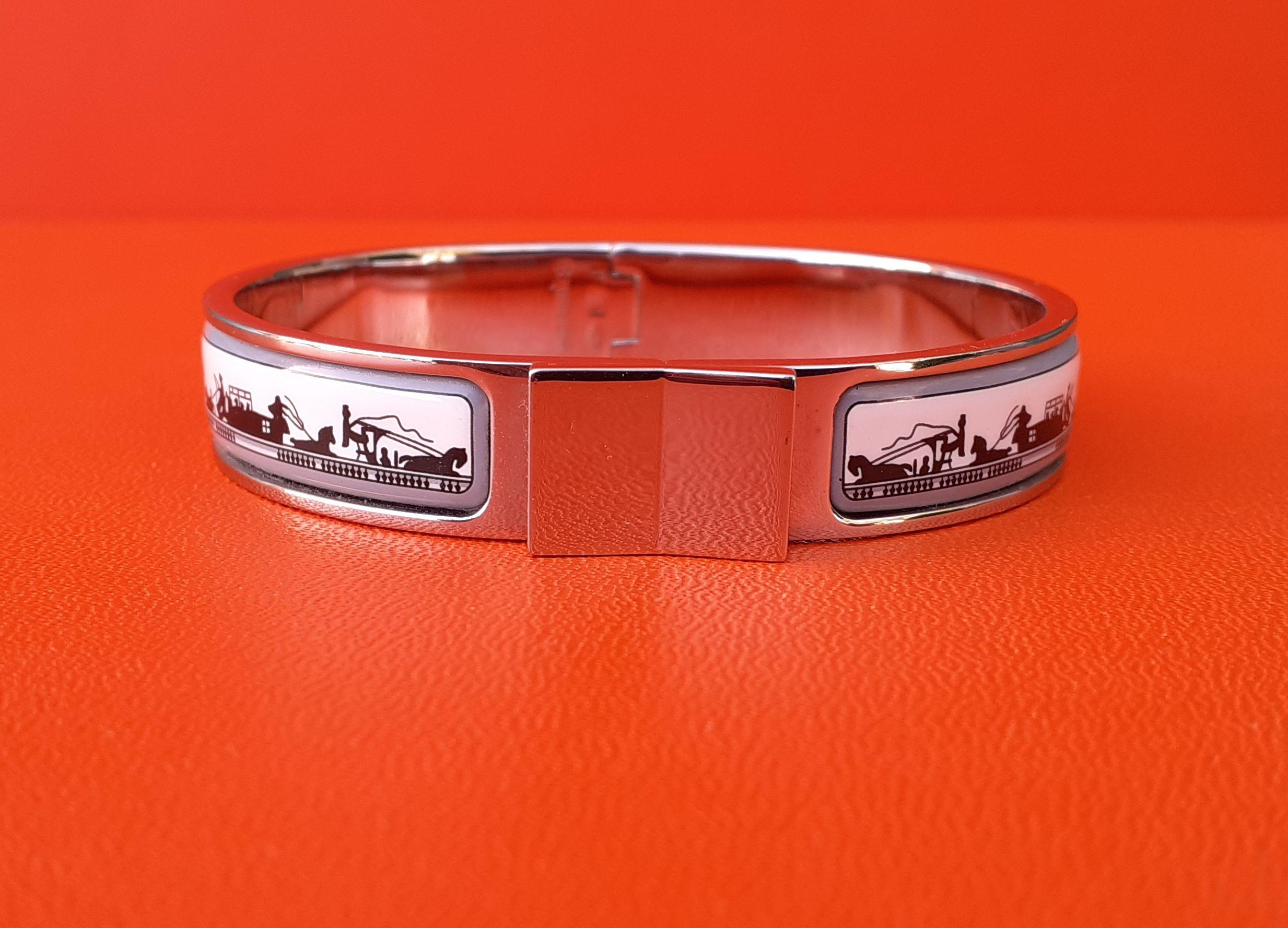 Exceptionnels Bracelets Clic Clac Hermès Les Ponts de Paris Narrow Palladium GM Pour femmes en vente