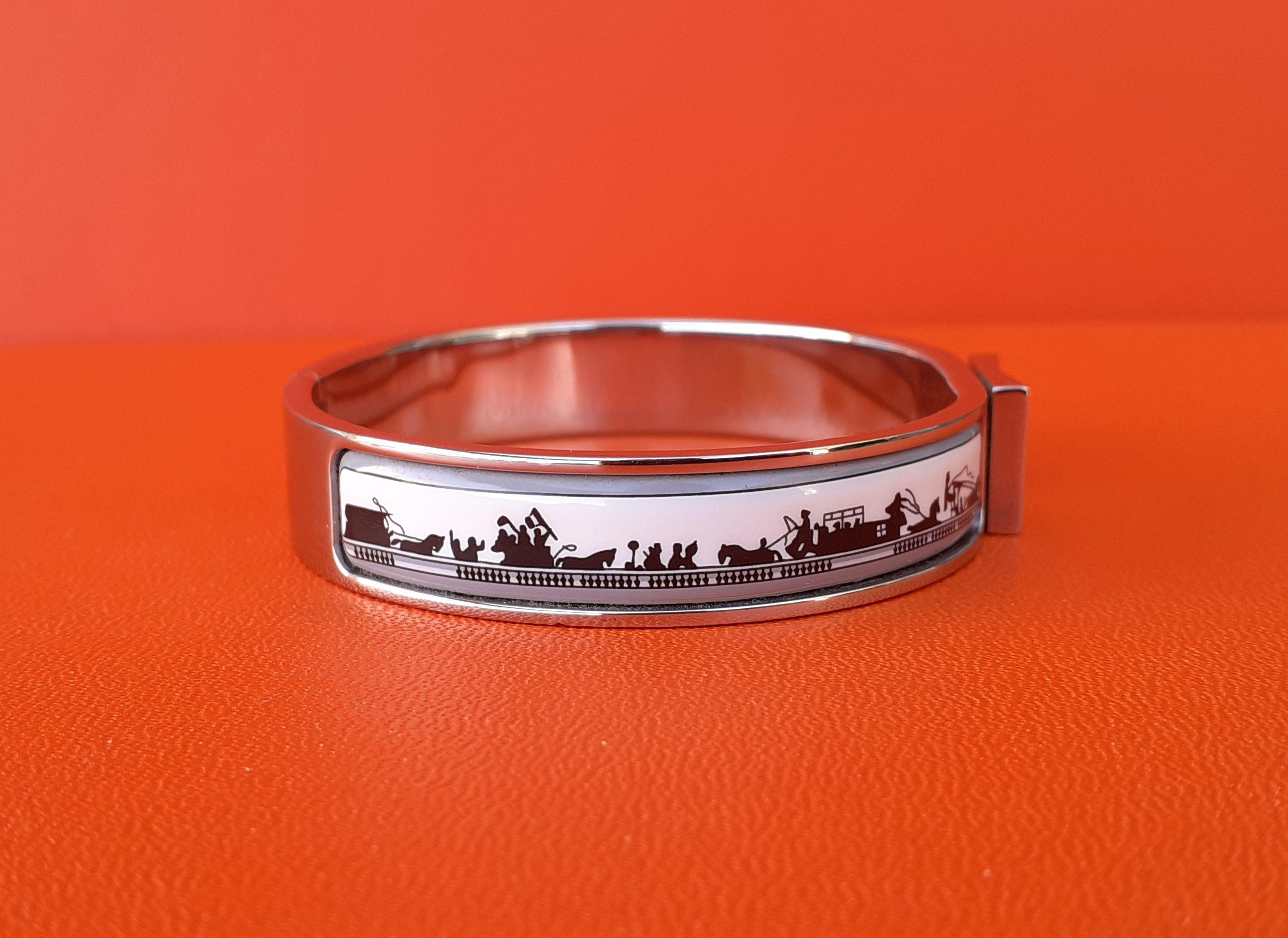 Exceptionnels Bracelets Clic Clac Hermès Les Ponts de Paris Narrow Palladium GM en vente 3