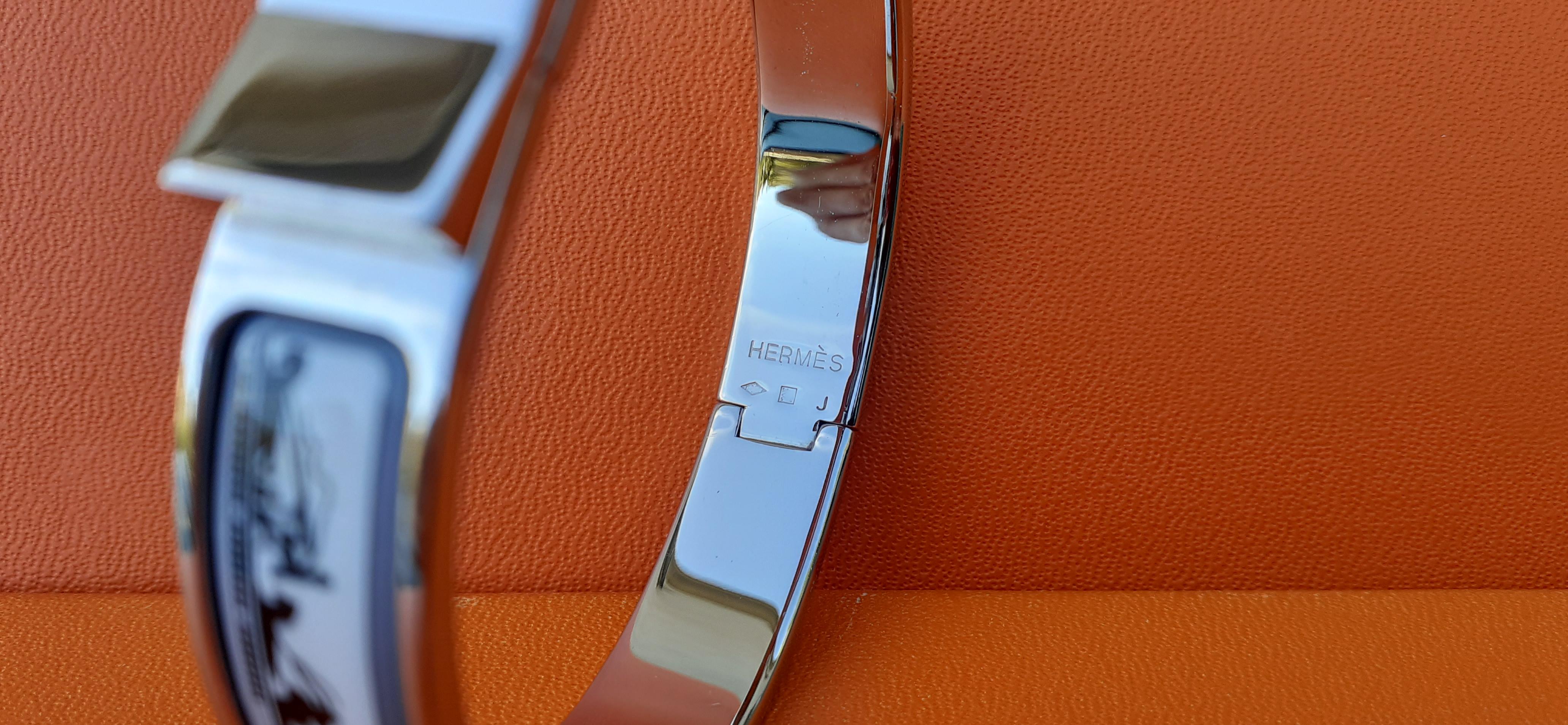Exceptional Hermès Clic Clac Bracelets Les Ponts de Paris Narrow Palladium GM For Sale 5