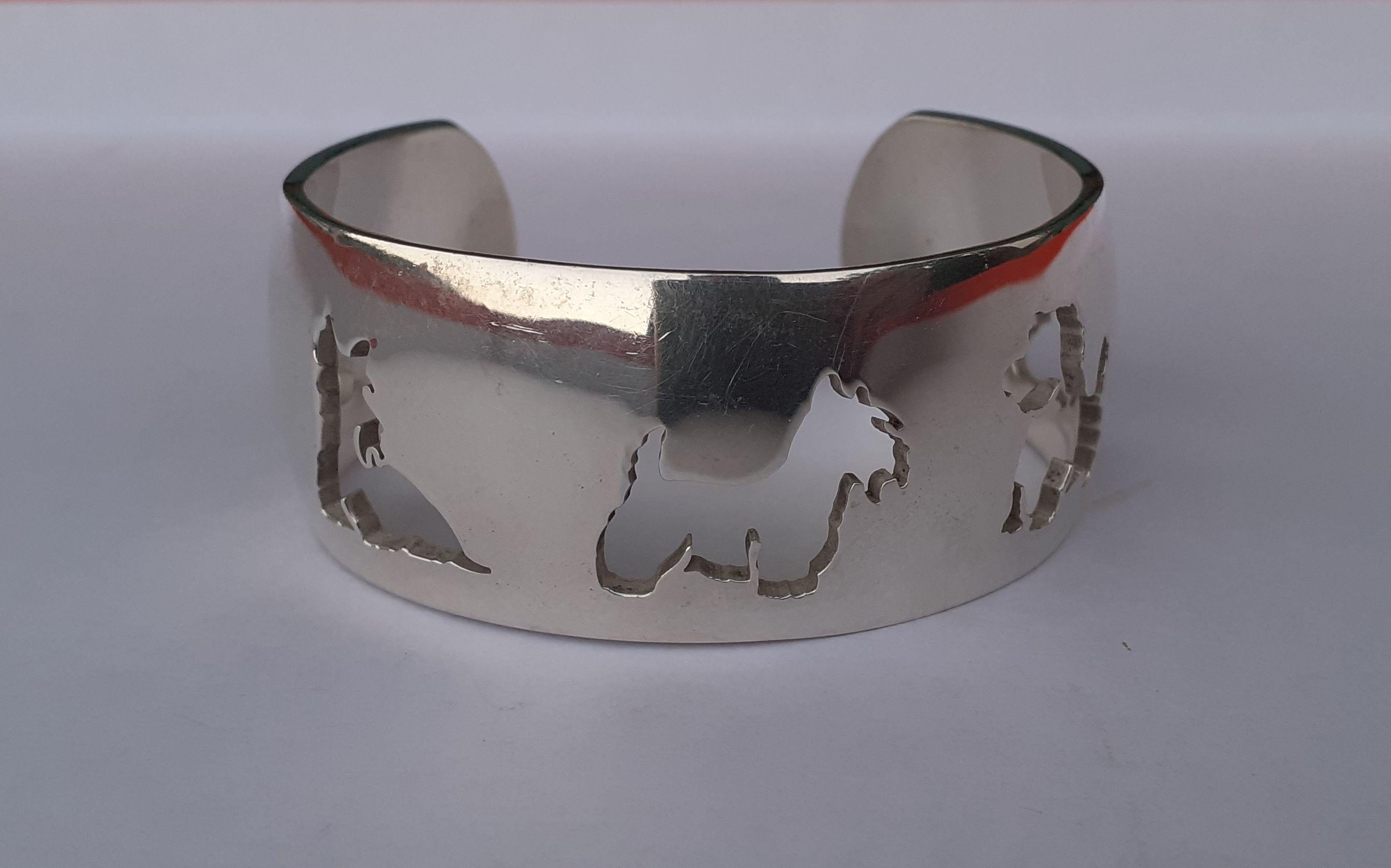 Exceptionnel Bracelet manchette Hermès West Highland White Terrier Westie en Silver en vente 8