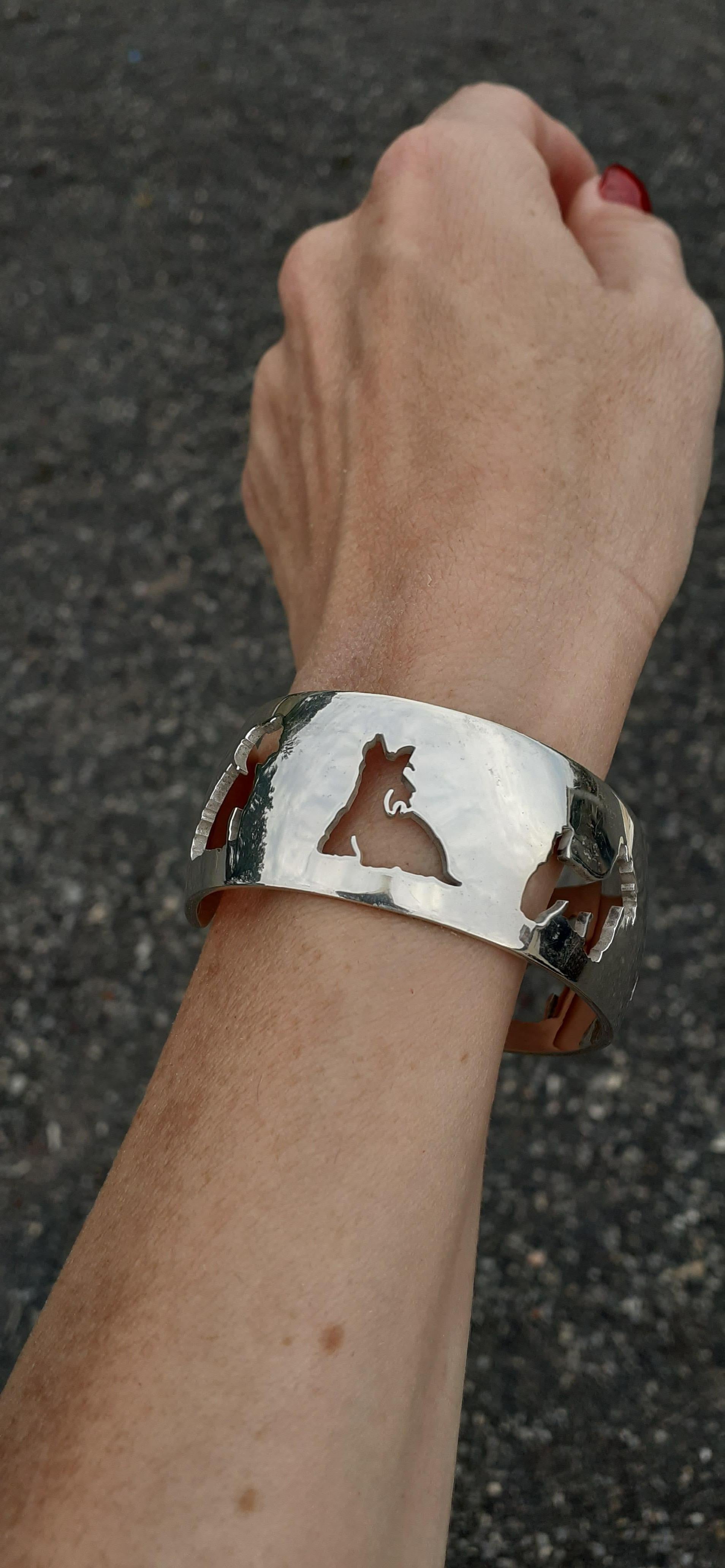 Exceptionnel Bracelet manchette Hermès West Highland White Terrier Westie en Silver en vente 2