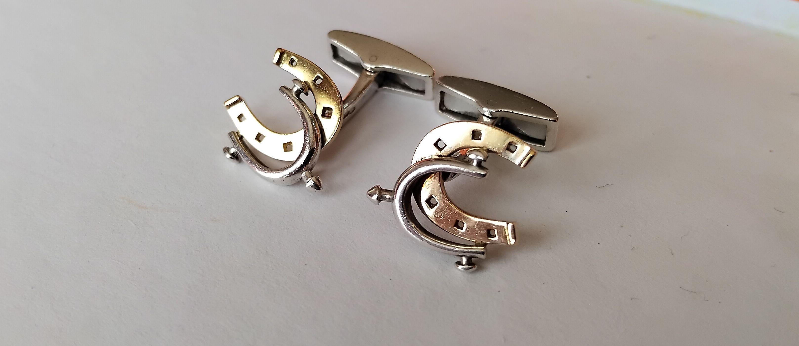 Exceptional Hermès Cufflinks Horseshoe and Spur Shaped Silver Vermeil Texas For Sale 7