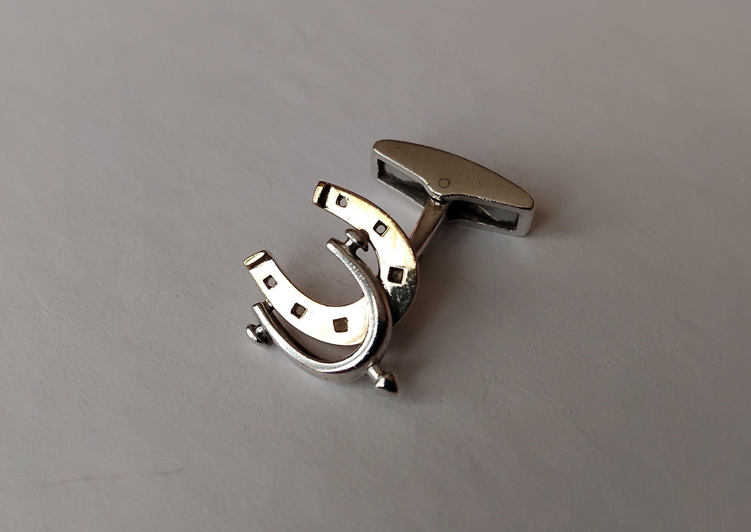 Exceptional Hermès Cufflinks Horseshoe and Spur Shaped Silver Vermeil Texas For Sale 9