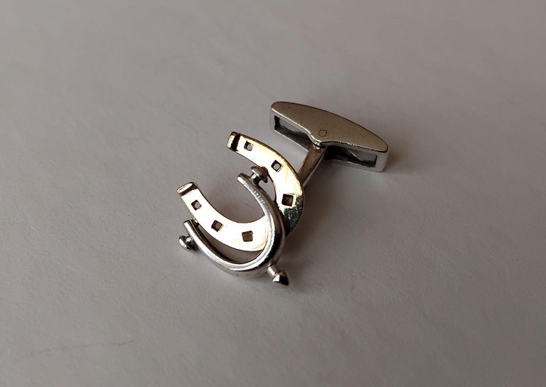 Boutons De Manchette Vintage - Fer à Cheval Et Fouet, Finition Or, Occasion