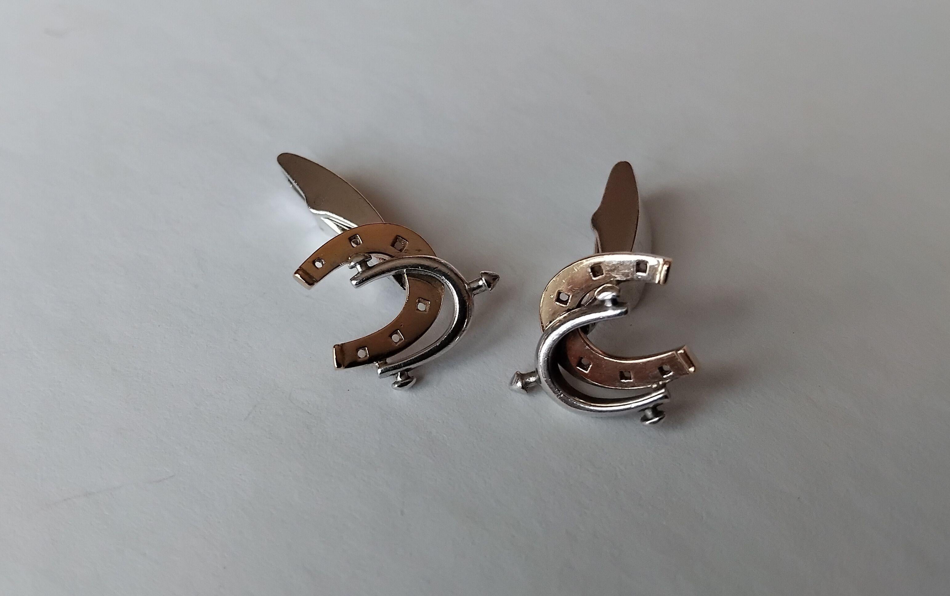 Exceptional Hermès Cufflinks Horseshoe and Spur Shaped Silver Vermeil Texas For Sale 10