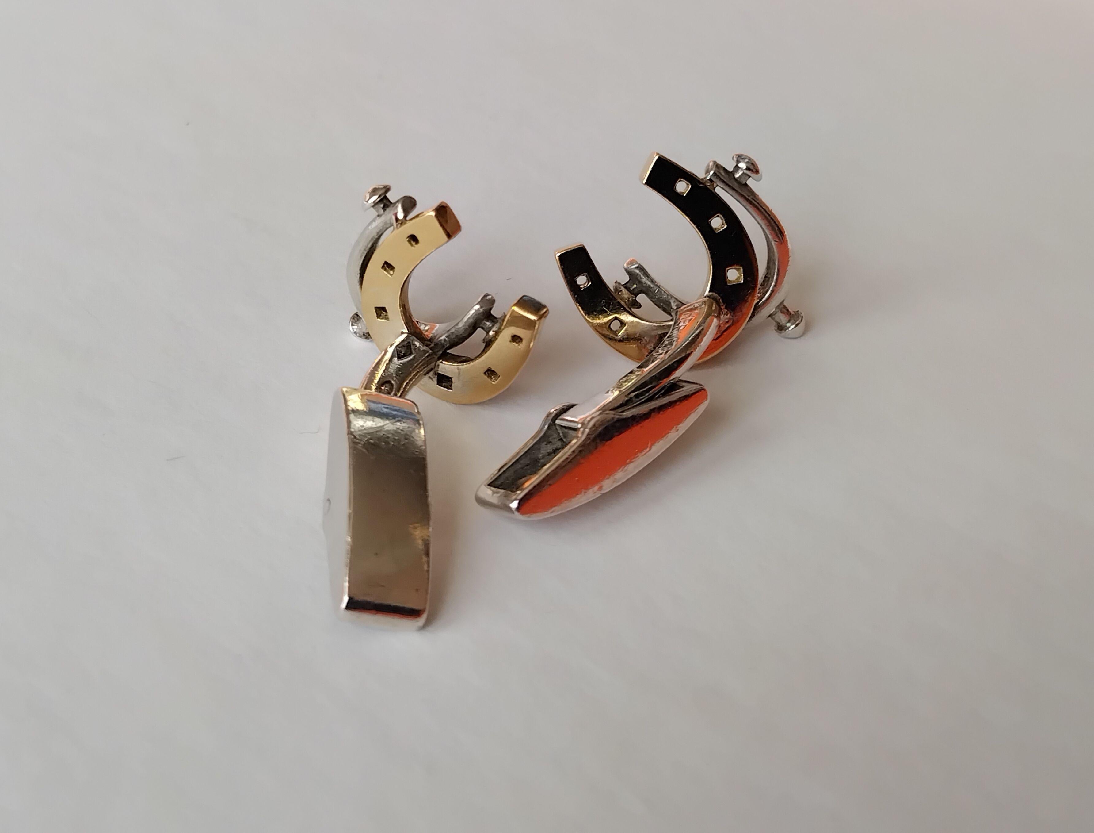 Exceptional Hermès Cufflinks Horseshoe and Spur Shaped Silver Vermeil Texas For Sale 13