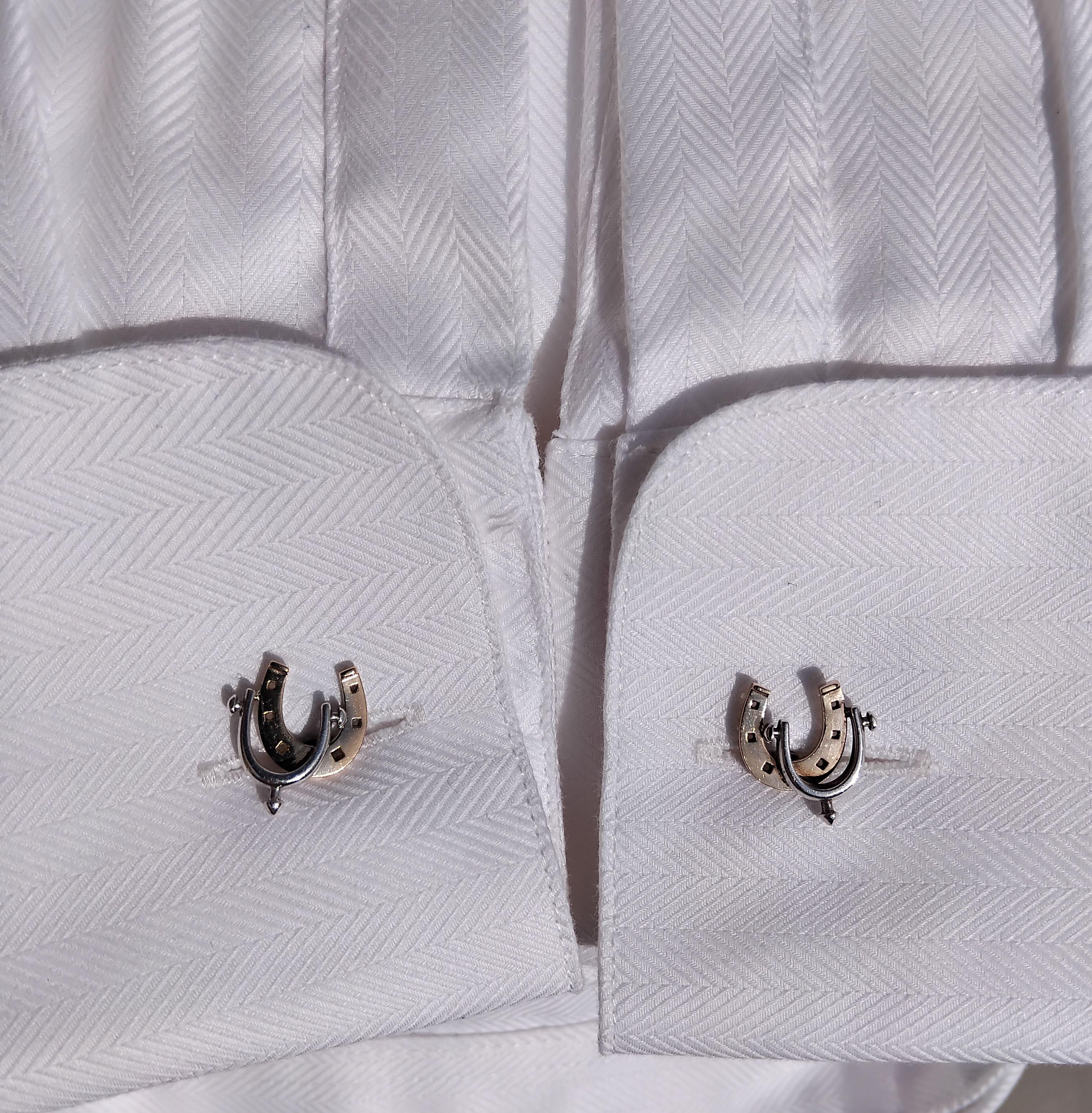 Exceptional Hermès Cufflinks Horseshoe and Spur Shaped Silver Vermeil Texas For Sale 17