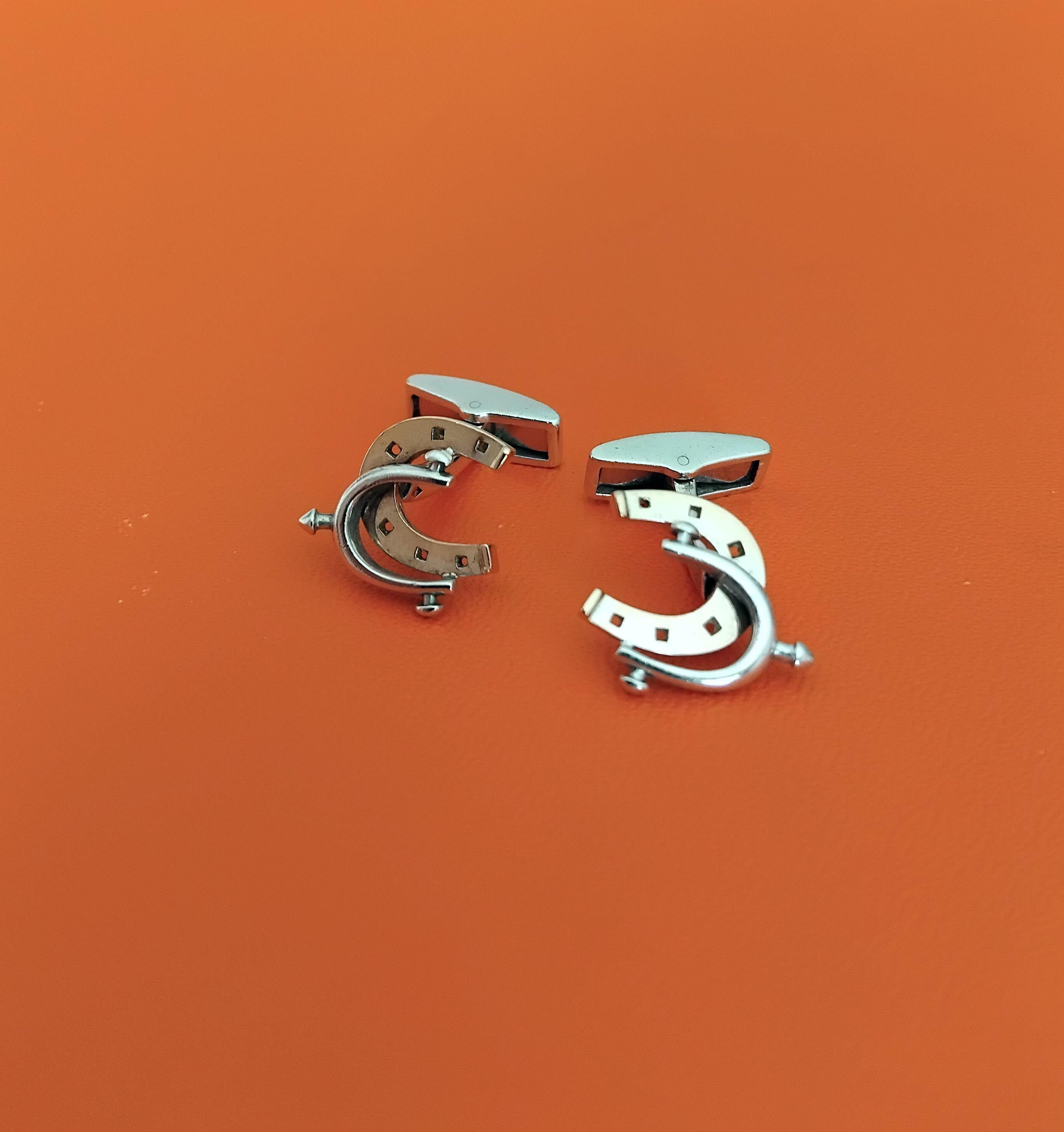 Exceptional Hermès Cufflinks Horseshoe and Spur Shaped Silver Vermeil Texas For Sale 1