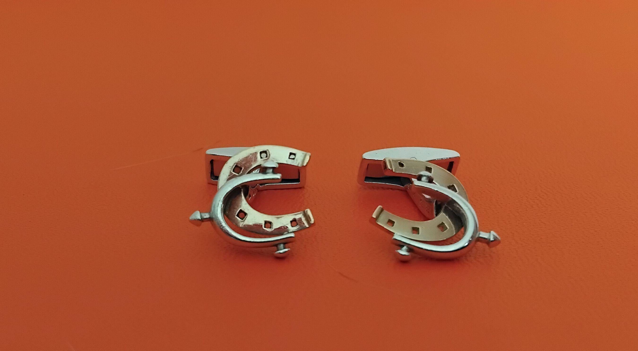 Exceptional Hermès Cufflinks Horseshoe and Spur Shaped Silver Vermeil Texas For Sale 2