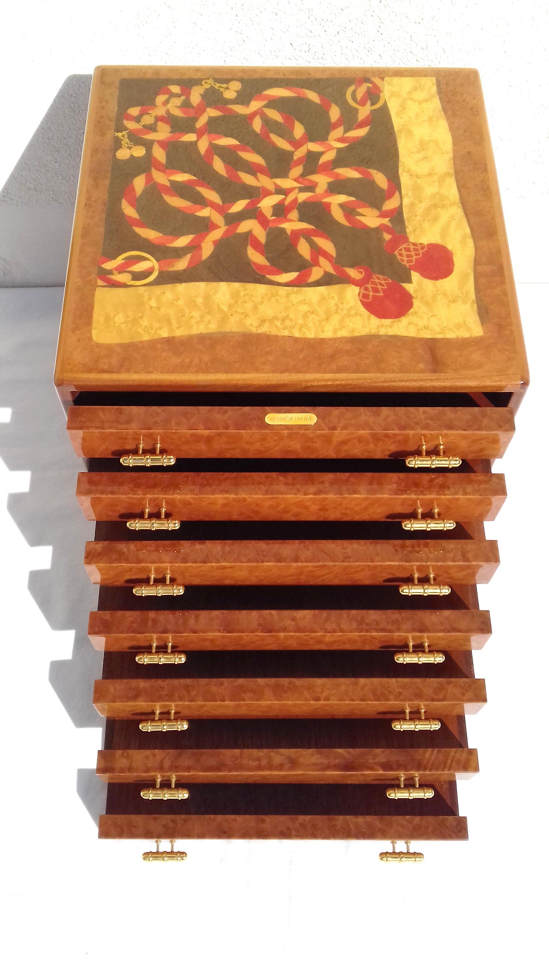 Exceptional Hermès Drawer to store scarves or Jewelry In Wood Inlaid RARE 8