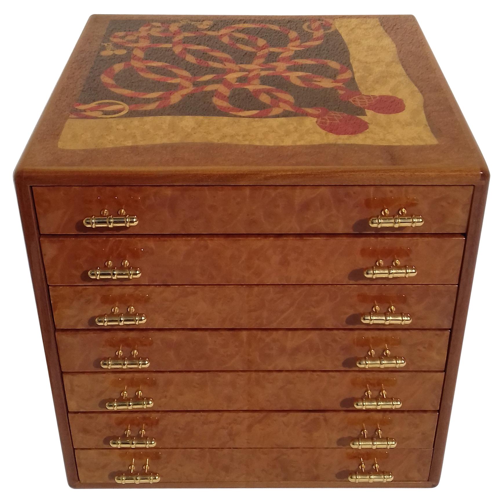 Exceptional Hermès Drawer to store scarves or Jewelry In Wood Inlaid RARE