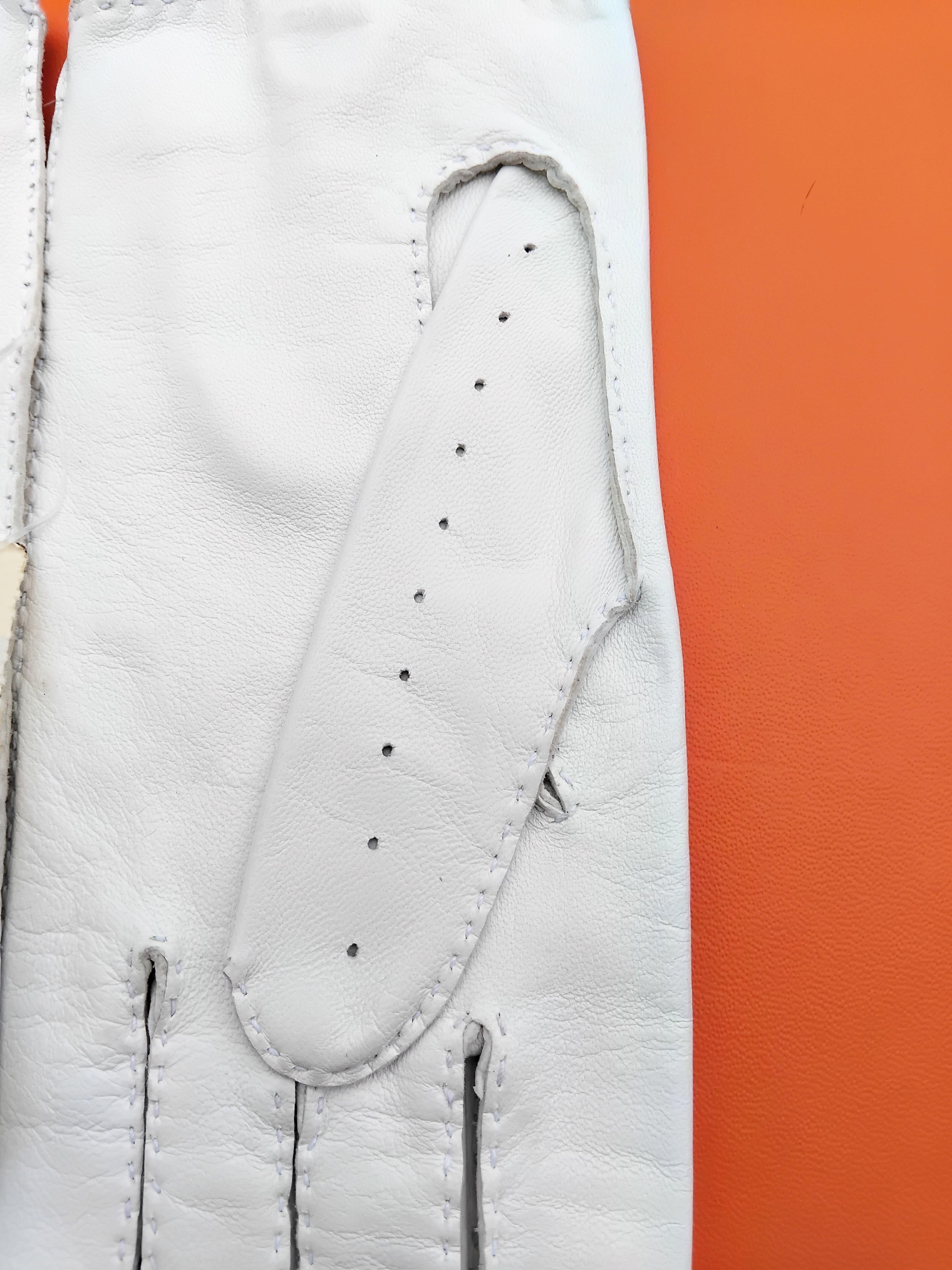 Außergewöhnliche Hermès Fahrhandschuhe Weißes Leder Größe 7 im Angebot 4