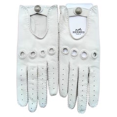 Vintage Exceptional Hermès Driving Gloves White Leather Size 7