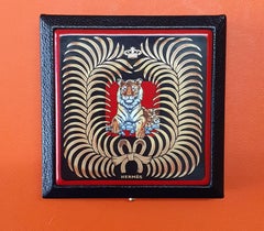 Exceptional Hermès Enamel and Leather Powder Compact Tigre Royal Print RARE