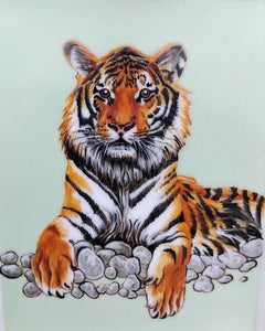 Exceptional Hermès Gold Porcelain Cigar Ashtray Change Tray Tigre Royal