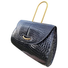 Außergewöhnliche Hermès Handtasche Geldbörse Clutch Schwarz Porosus Krokodil Gold Hdw
