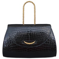 Außergewöhnliche Hermès Handtasche Geldbörse Clutch Schwarz Porosus Krokodil Gold Hdw