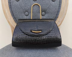 Exceptional Hermès Handbag Purse Clutch Black Porosus Crocodile Gold Hdw