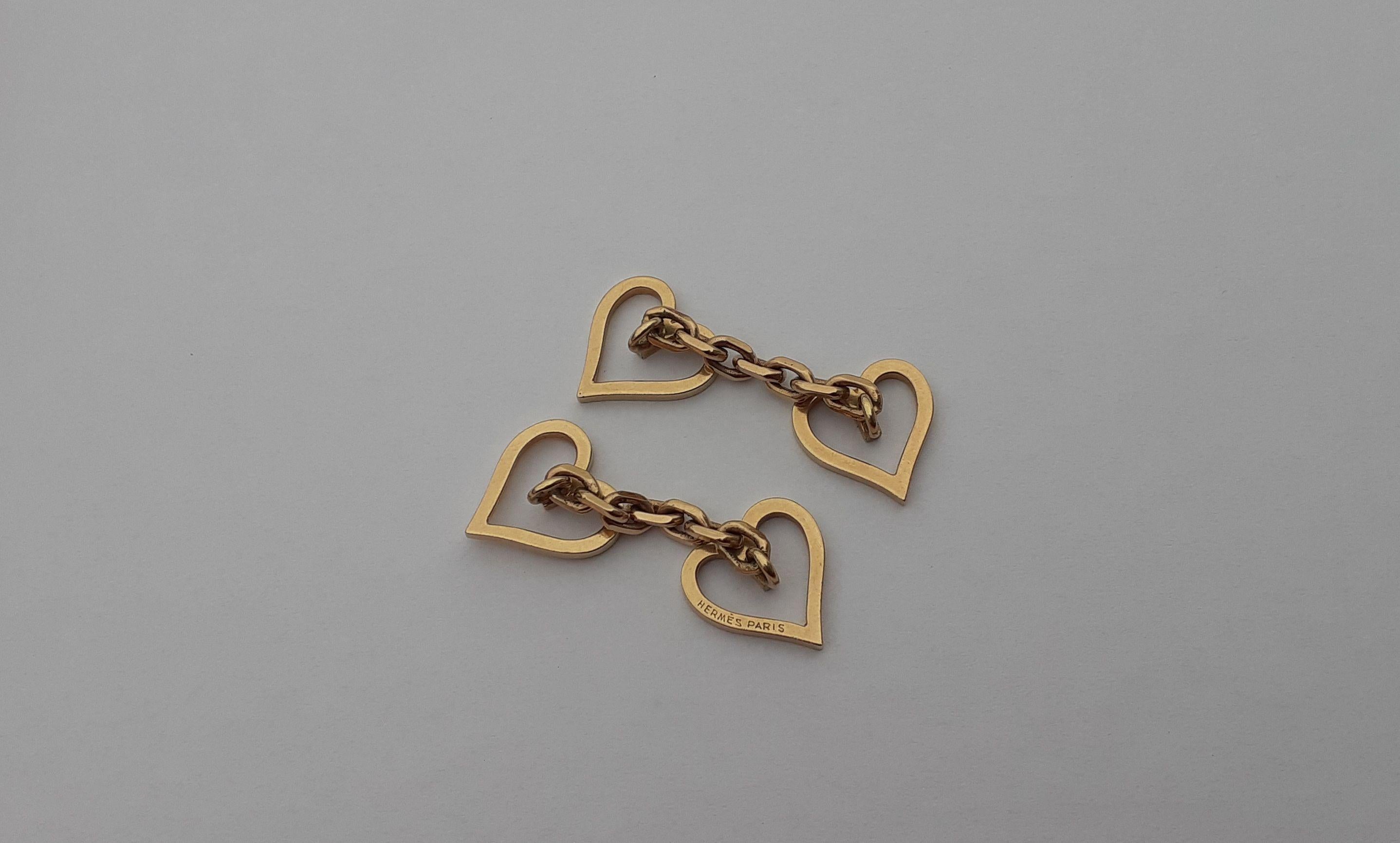 Exceptionnels boutons de manchette Hermès en forme de coeur en or jaune en vente 2
