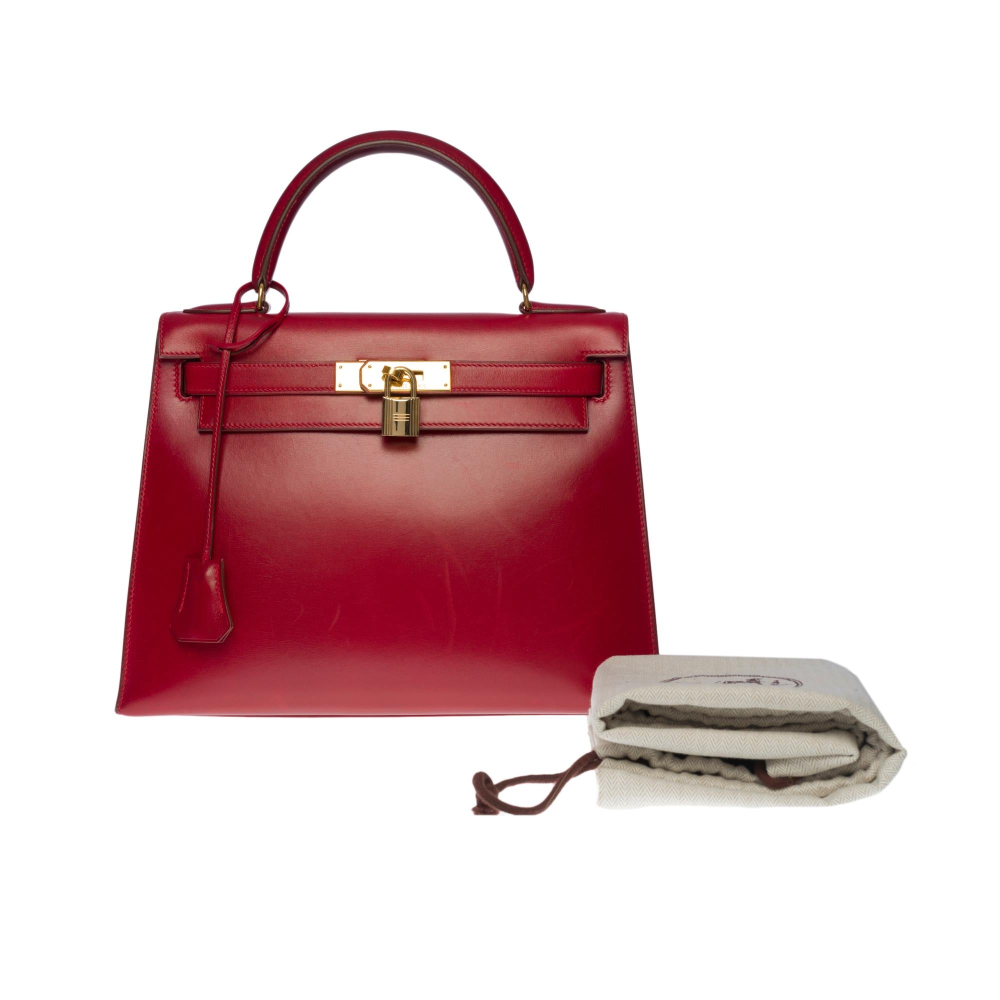 Exceptional Hermes Kelly 28 sellier handbag in Rouge H box calfskin leather, GHW 3