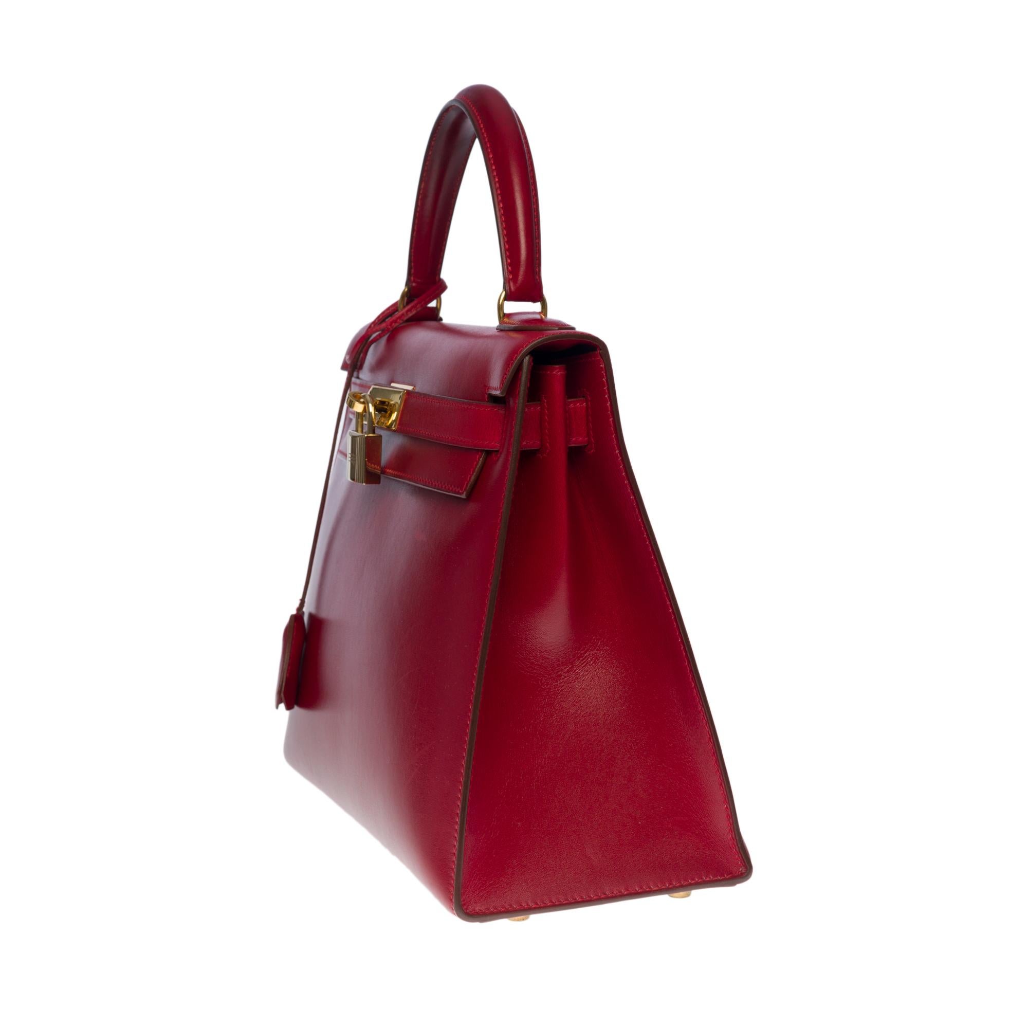 Außergewöhnliche Hermes Kelly 28 Sellier Handtasche aus Rouge H Box Kalbsleder, GHW (Rot)