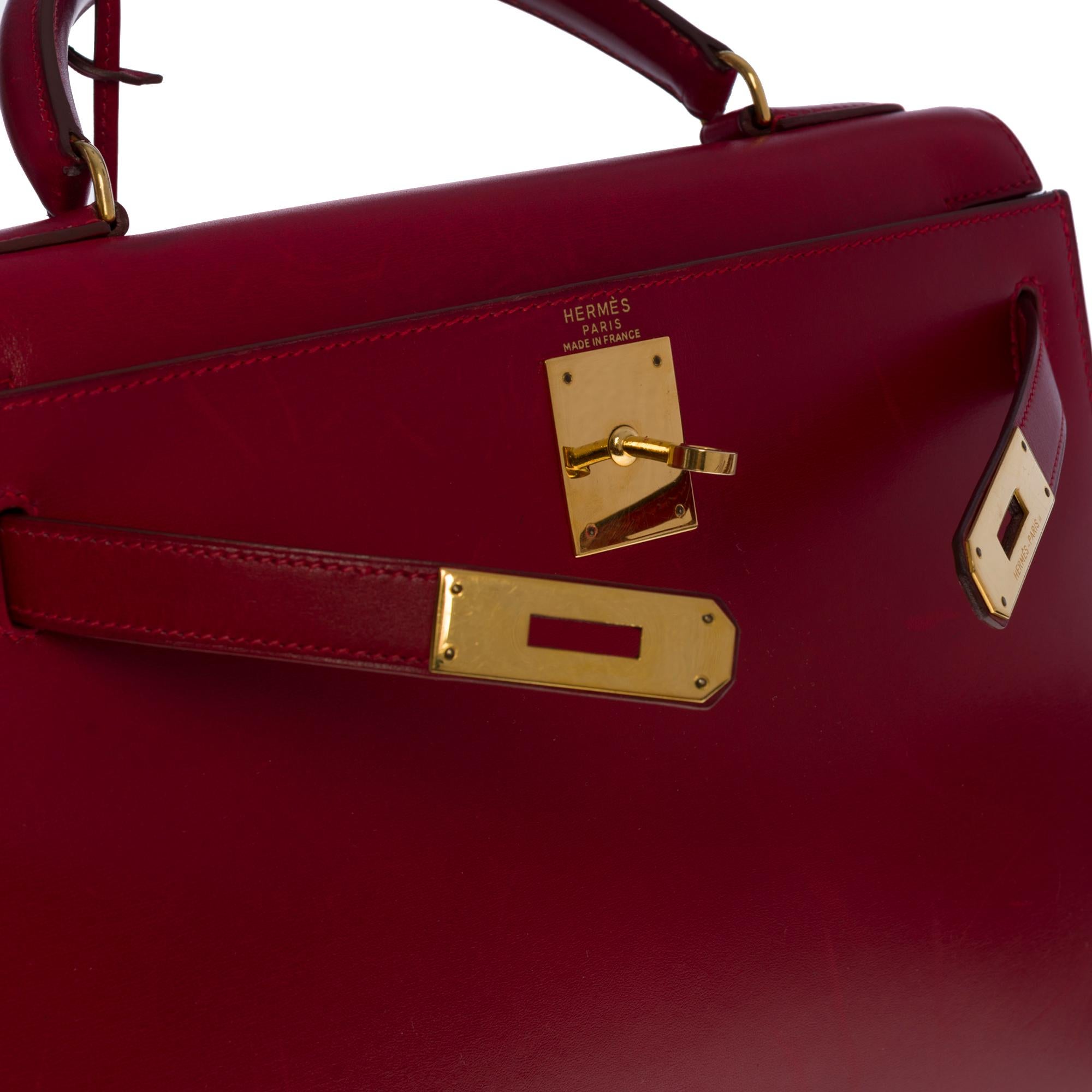 Außergewöhnliche Hermes Kelly 28 Sellier Handtasche aus Rouge H Box Kalbsleder, GHW Damen