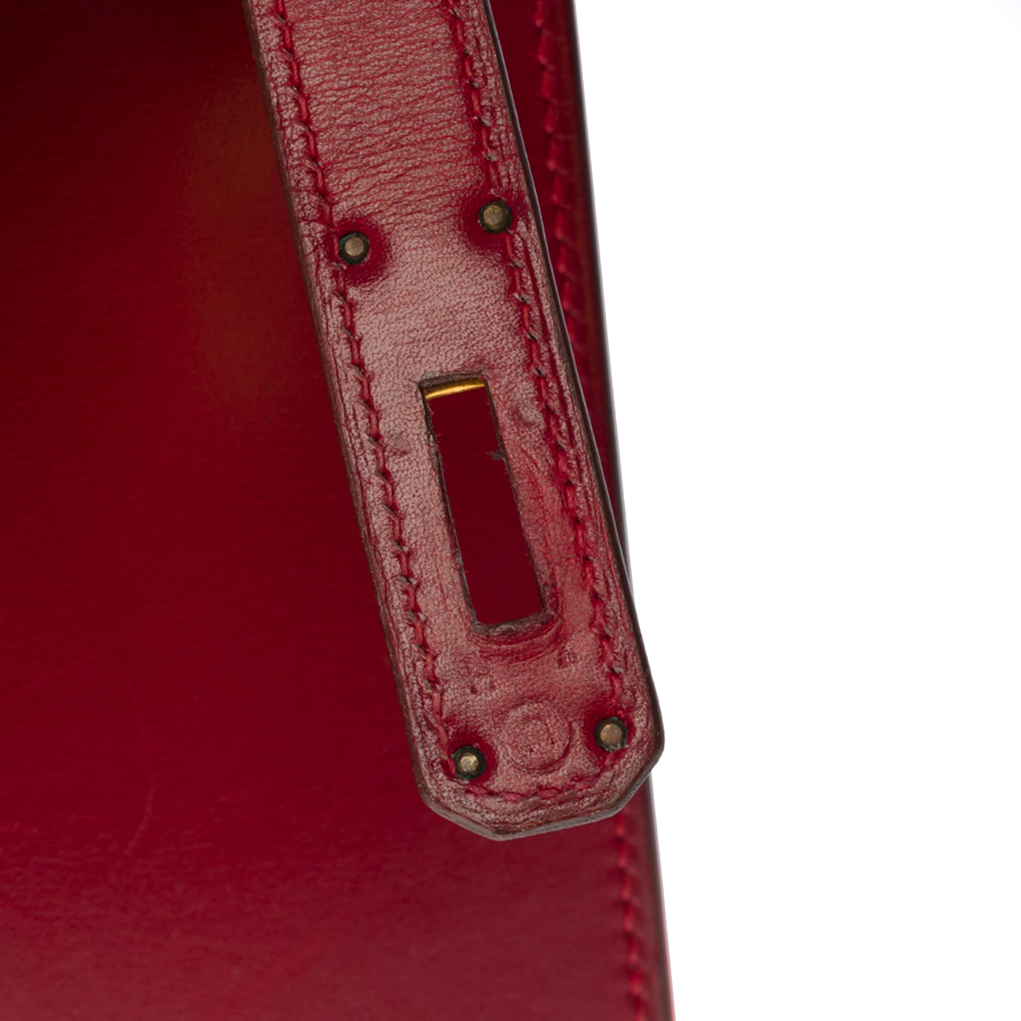 Außergewöhnliche Hermes Kelly 28 Sellier Handtasche aus Rouge H Box Kalbsleder, GHW 1