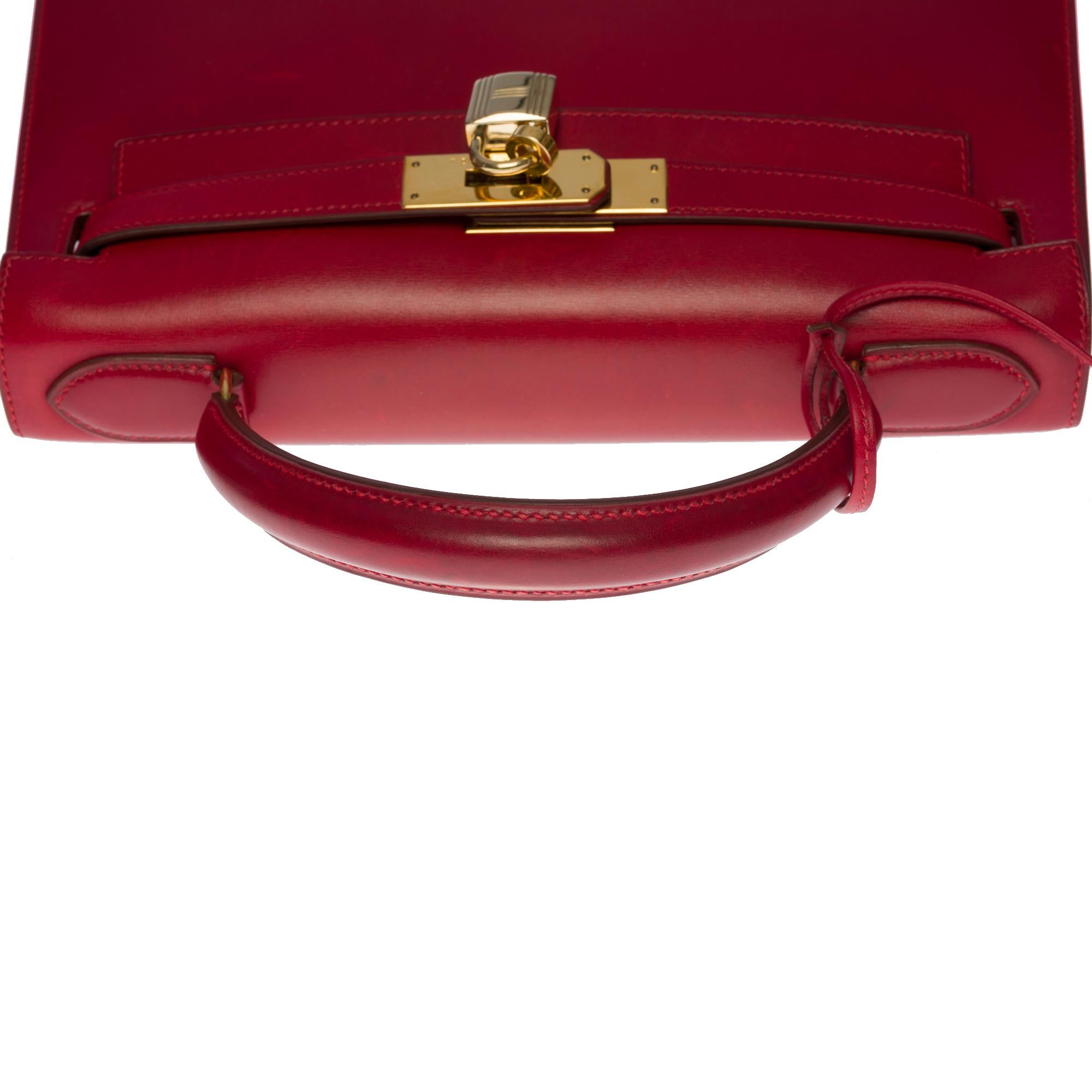 Women's Exceptional Hermes Kelly 28 sellier handbag in Rouge H box calfskin leather, GHW