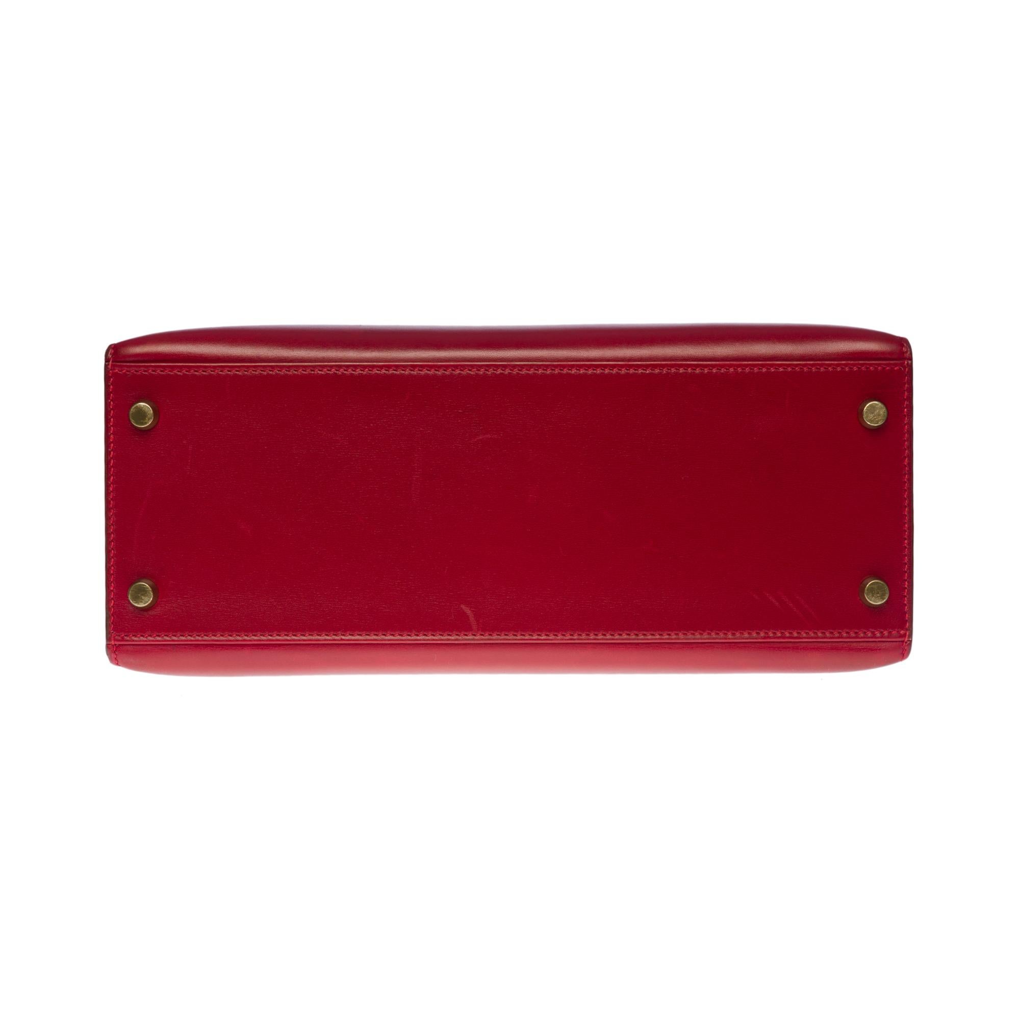 Außergewöhnliche Hermes Kelly 28 Sellier Handtasche aus Rouge H Box Kalbsleder, GHW 4