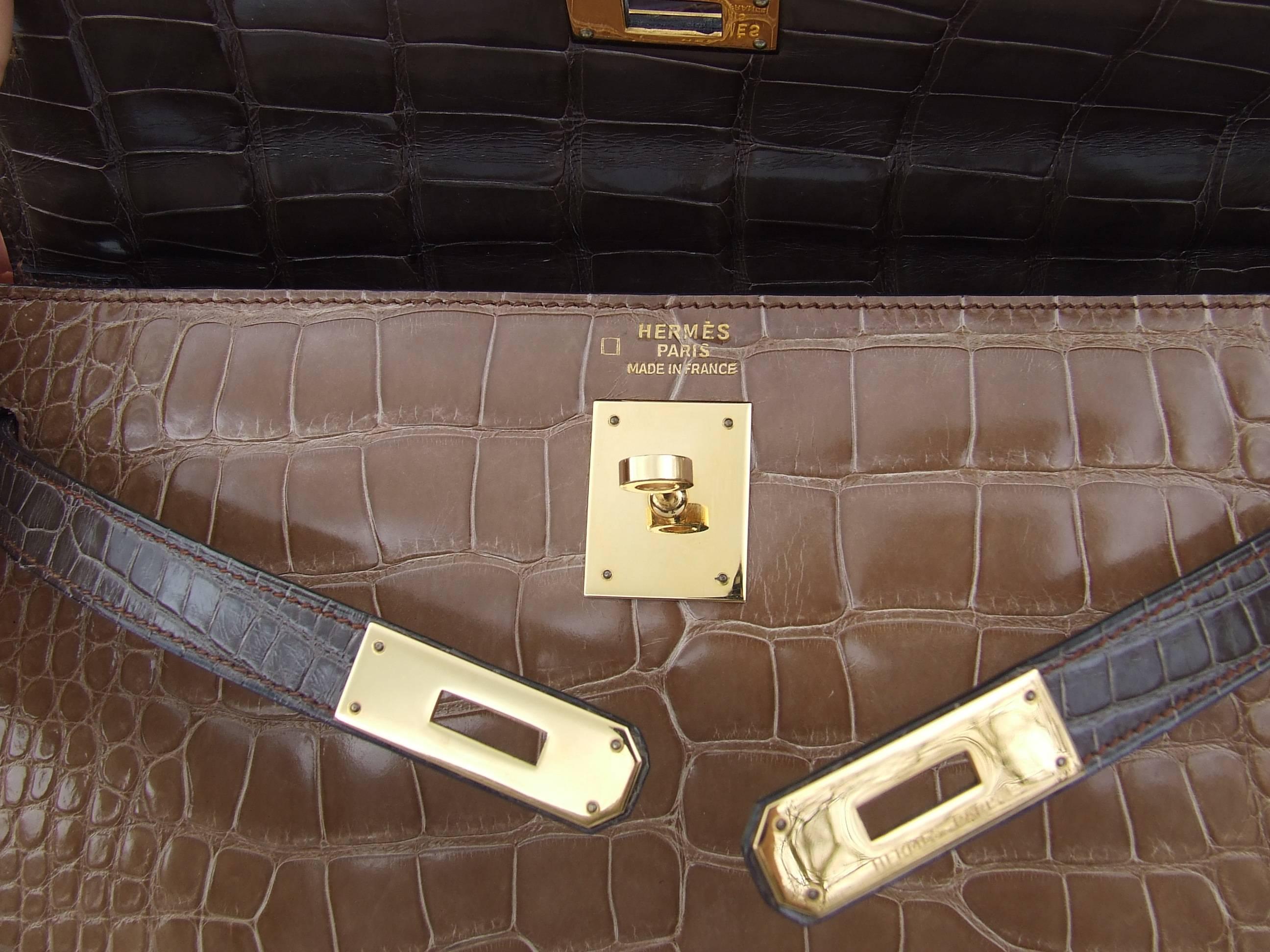Exceptional Hermès Kelly Bag Tricolor Alligator Ghw 32 cm RARE Exc Cond 12