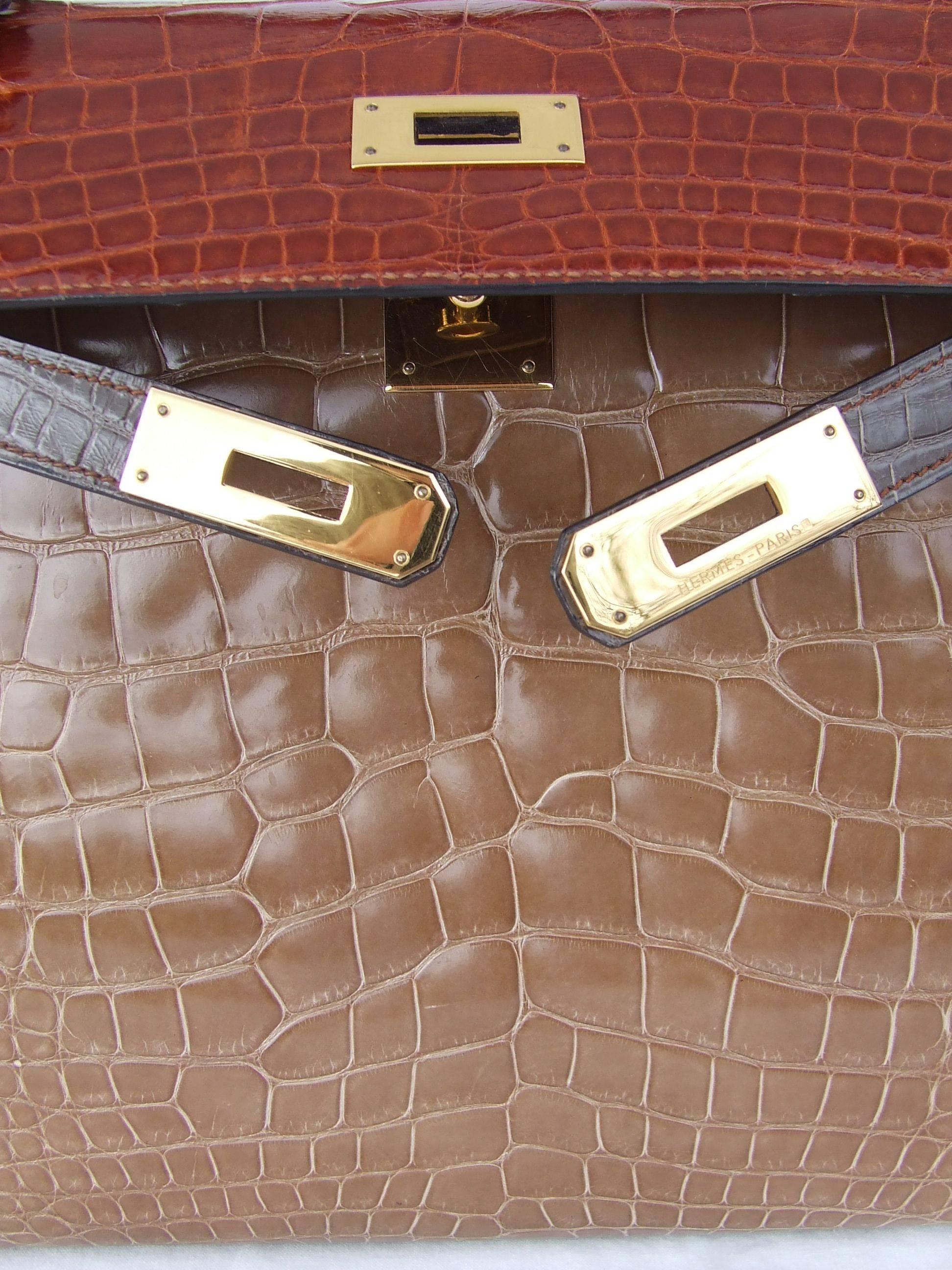 Exceptional Hermès Kelly Bag Tricolor Alligator Ghw 32 cm RARE Exc Cond 16
